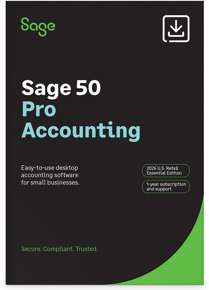 Detalle de Sage 50 Premium Enhanced 2026 U.S. Edition: 1-User, 1-Year Subscription (PC Online Code) by Sage Software
