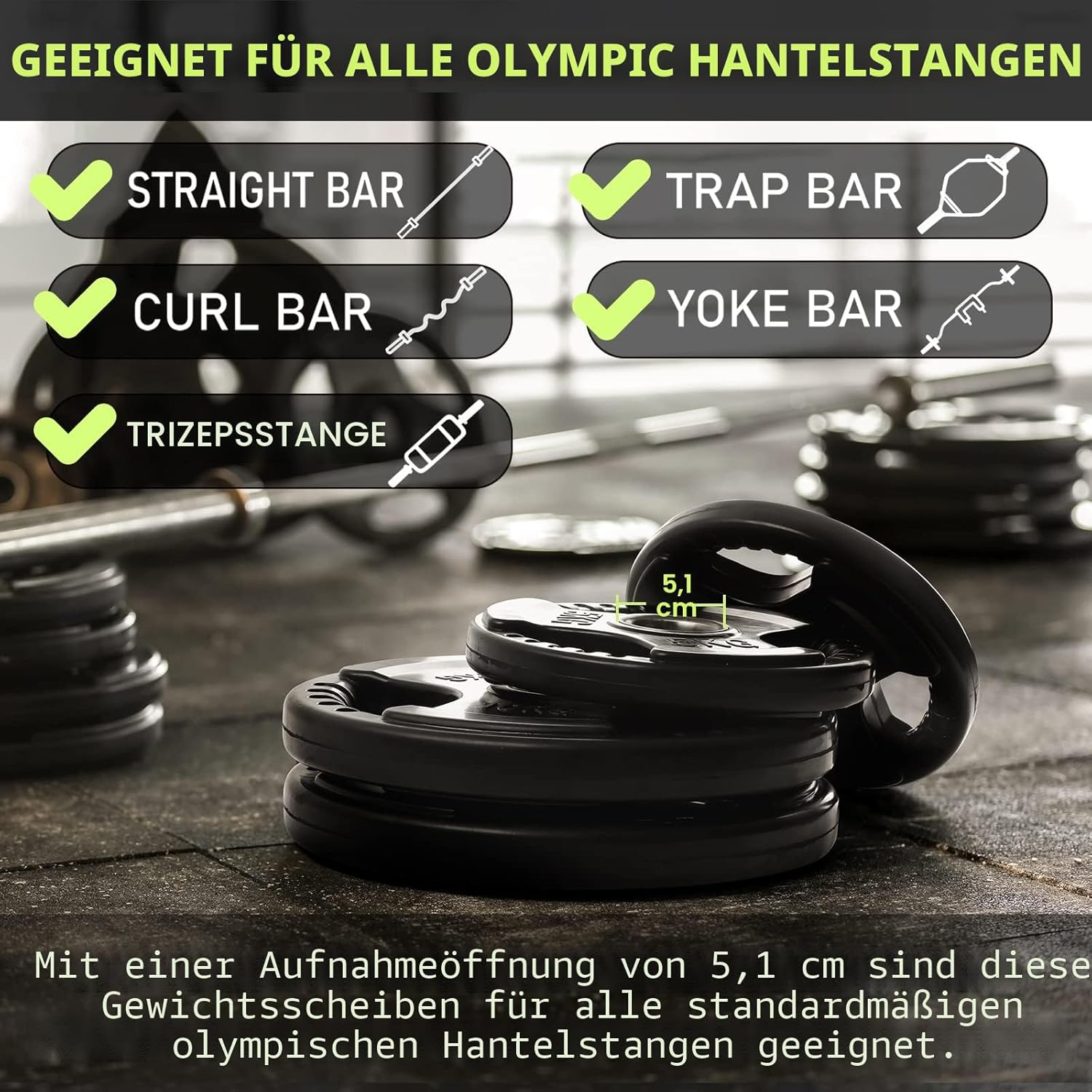 Detalle de PhysKcal Olympische Hantelscheiben Ø50 mm – 1,25–25 kg, mit ergonomischen Griffen