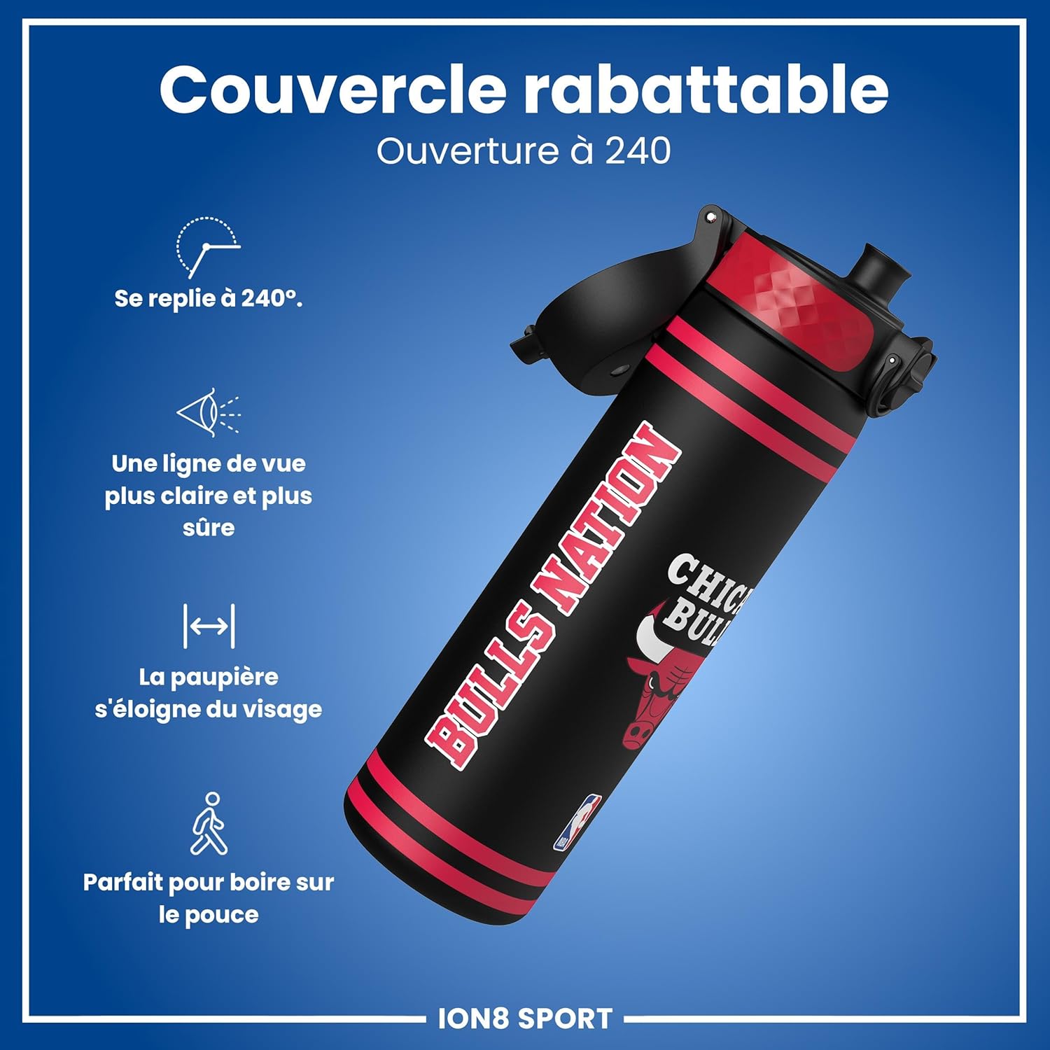 Detalle de Ion8 NBA Chicago Bulls Gourde 500 ml – Anti-Fuite, Sans BPA et Lavable au Lave-vaisselle