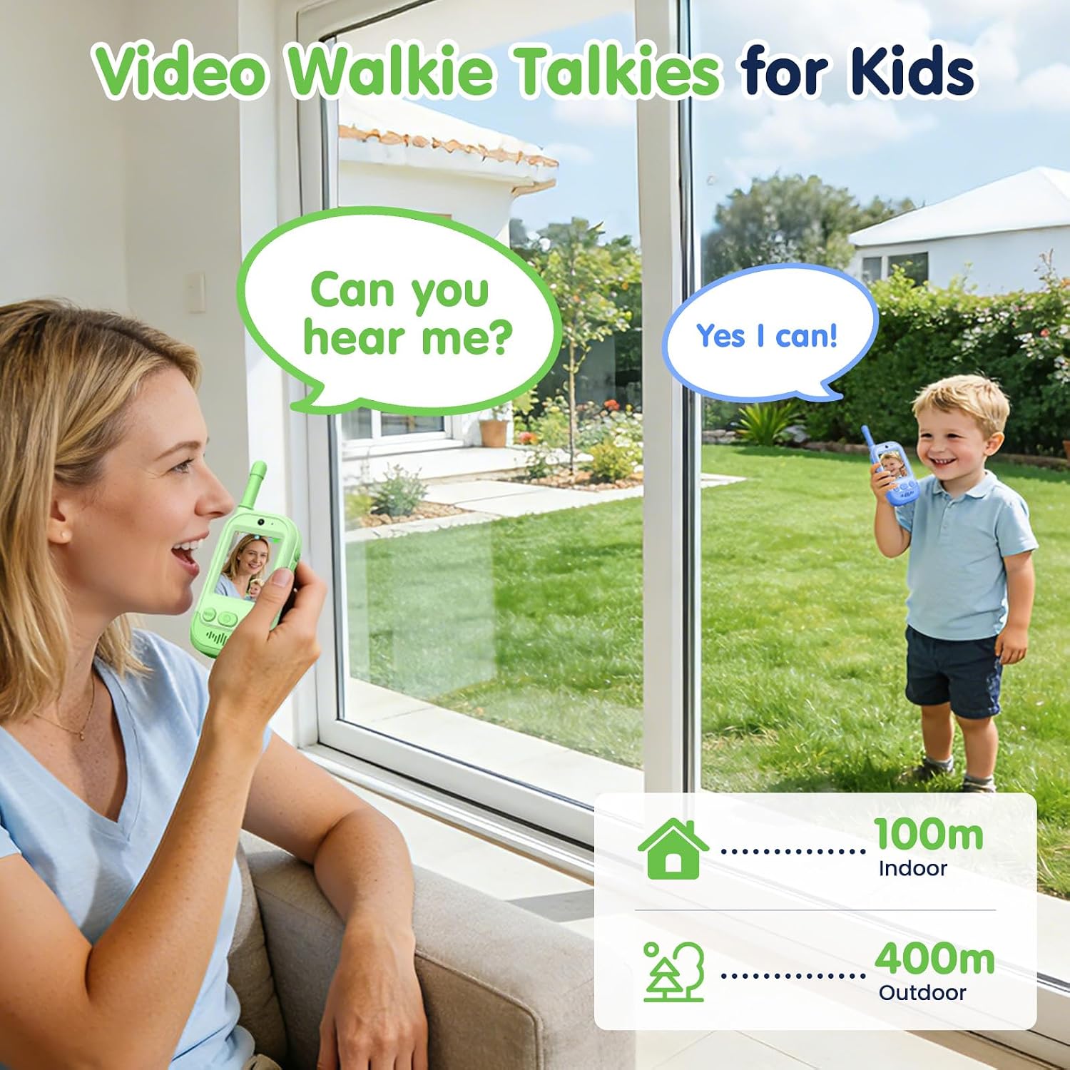 Thumbnail 1 de Gofunly Video Walkie Talkie – 2er Set mit Kamera & Bildschirm für Kinder (Grün/Blau)