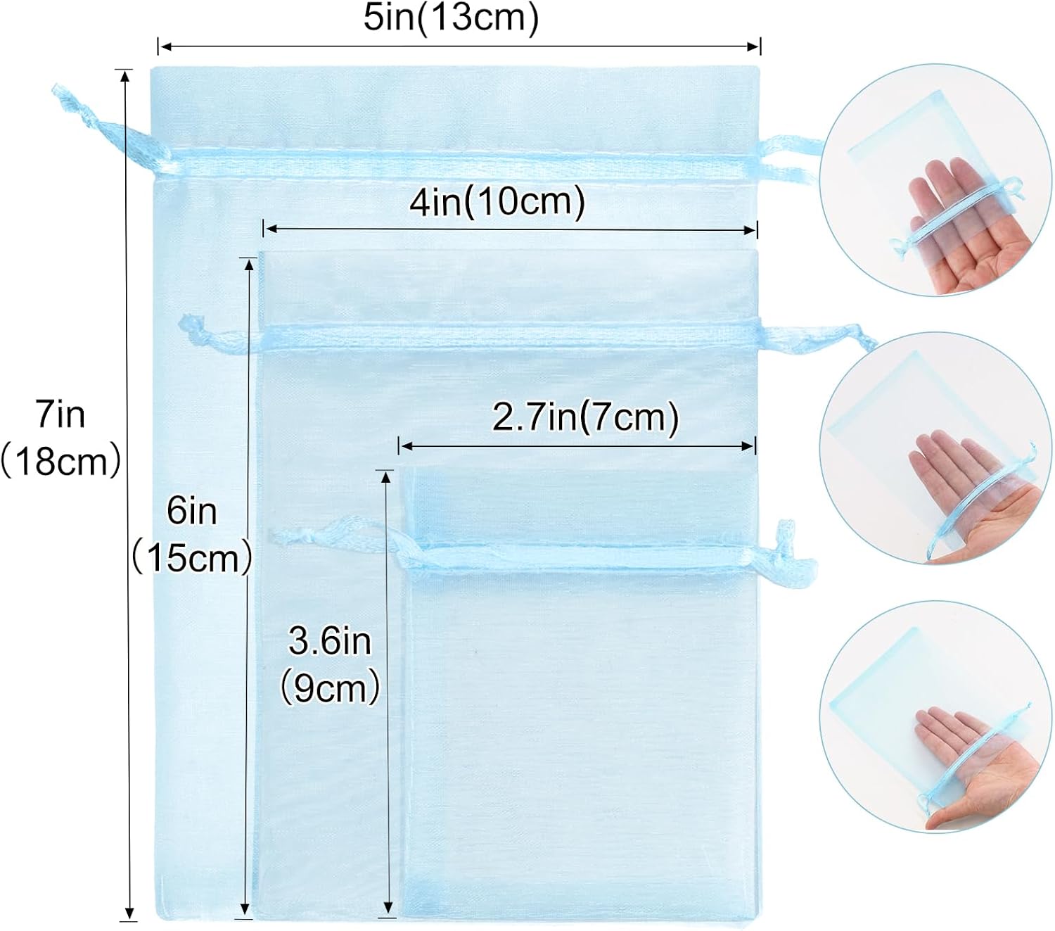 Thumbnail 1 de G2PLUS Baby Blue Organza Gift Pouches 13x18 cm, 50 PCS