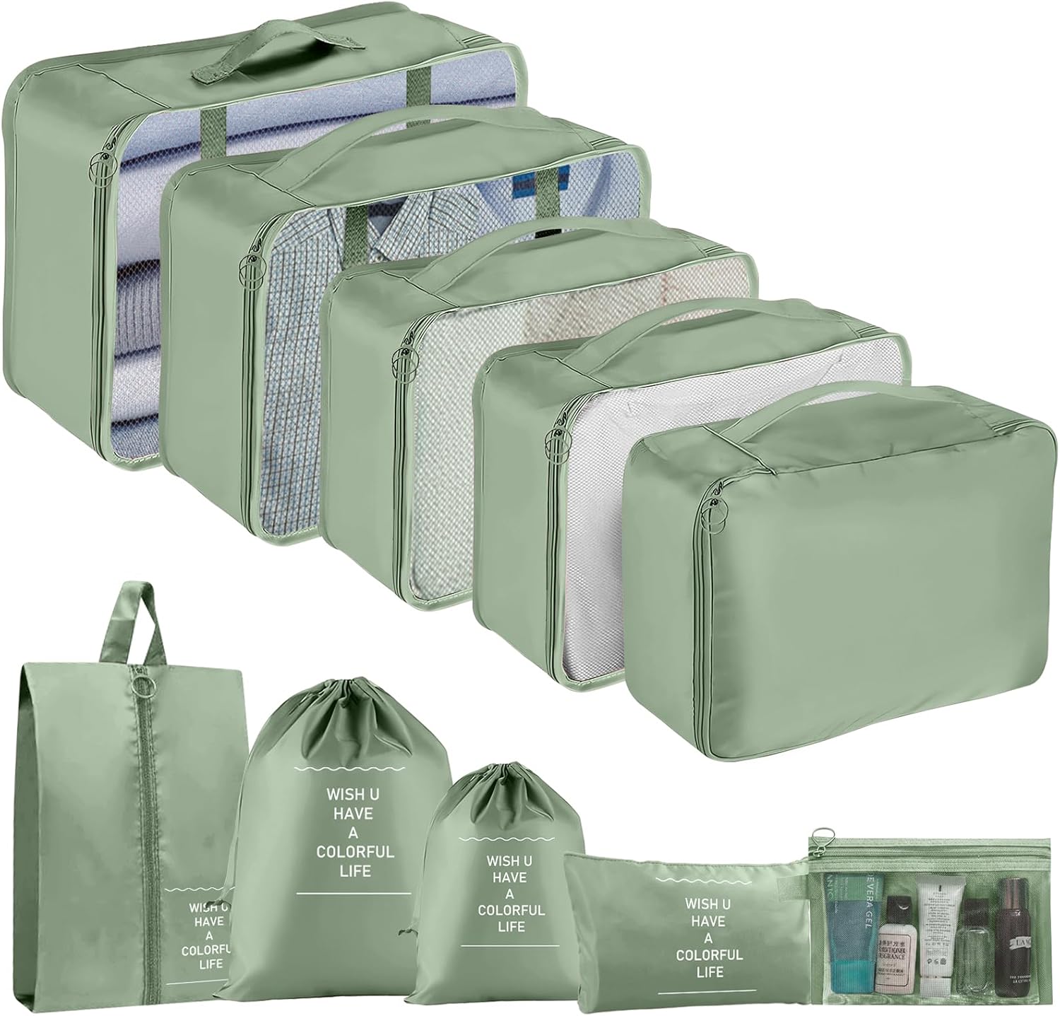 Detalle de Packing Cubes for Suitcases – 10-Piece Travel Organiser Set (Matcha Green)