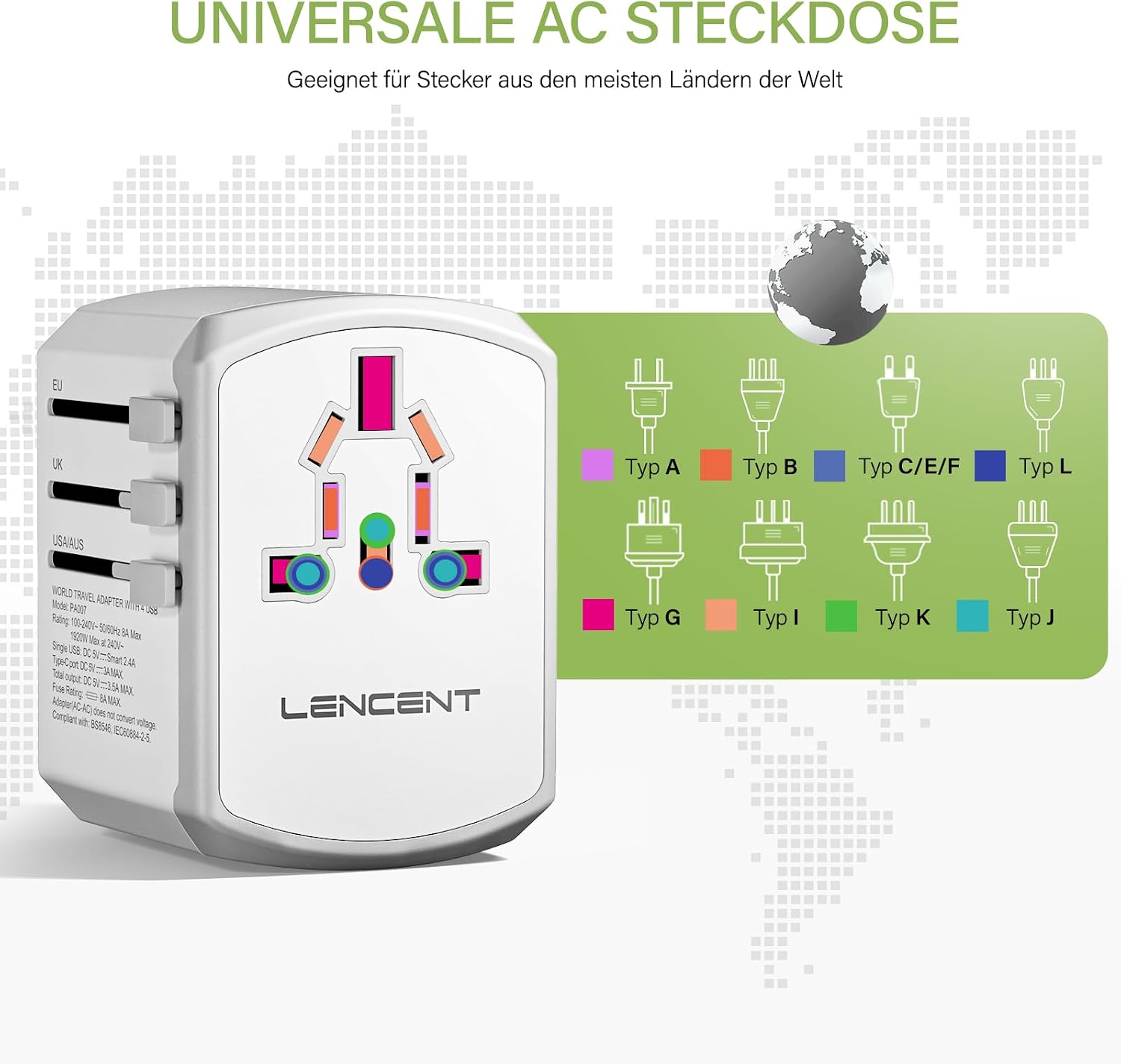Detalle de LENCENT Weltweiter Reiseadapter 4-in-1