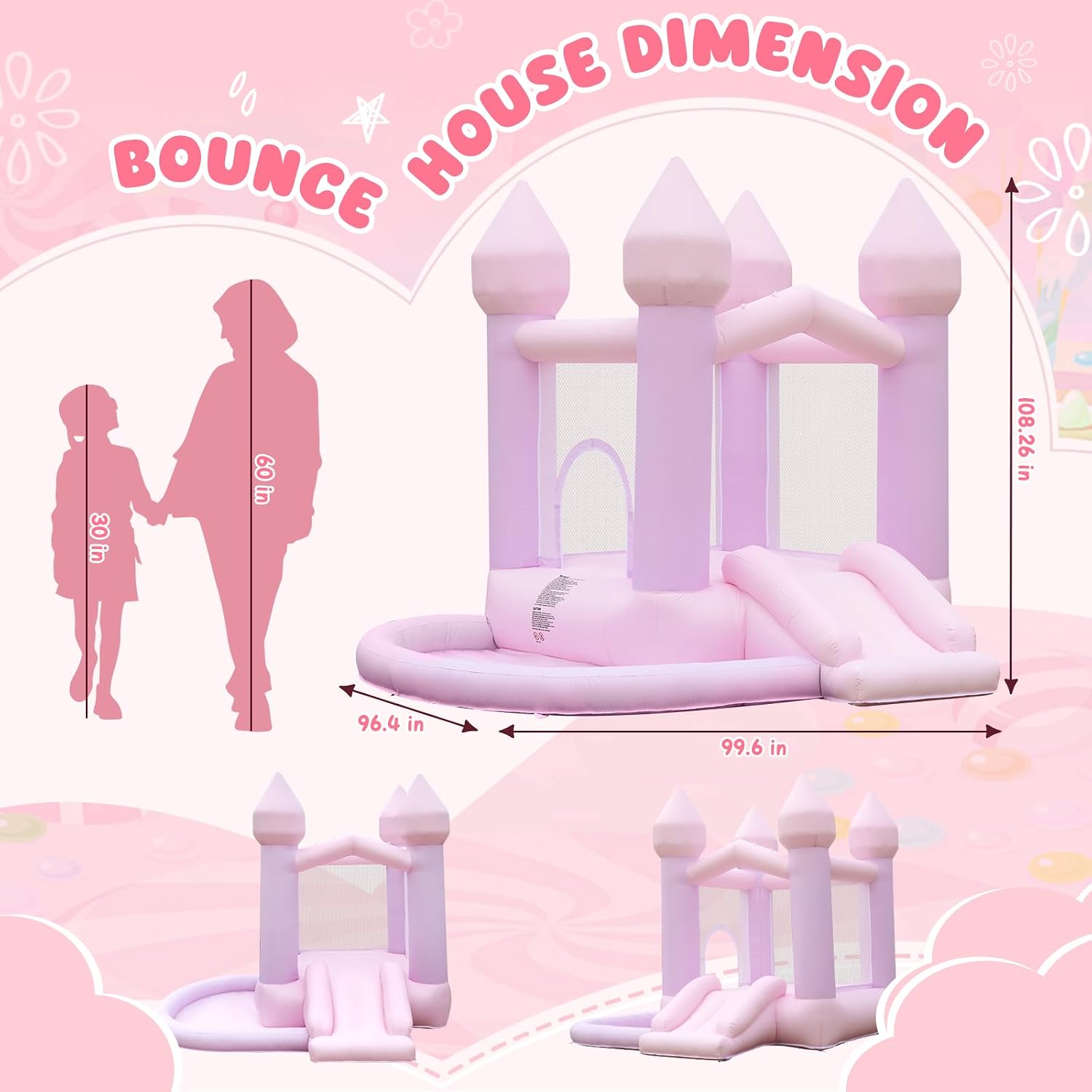 Detalle de FBSPORT White Bounce House: Indoor/Outdoor Inflatable Castle with Ball Pit