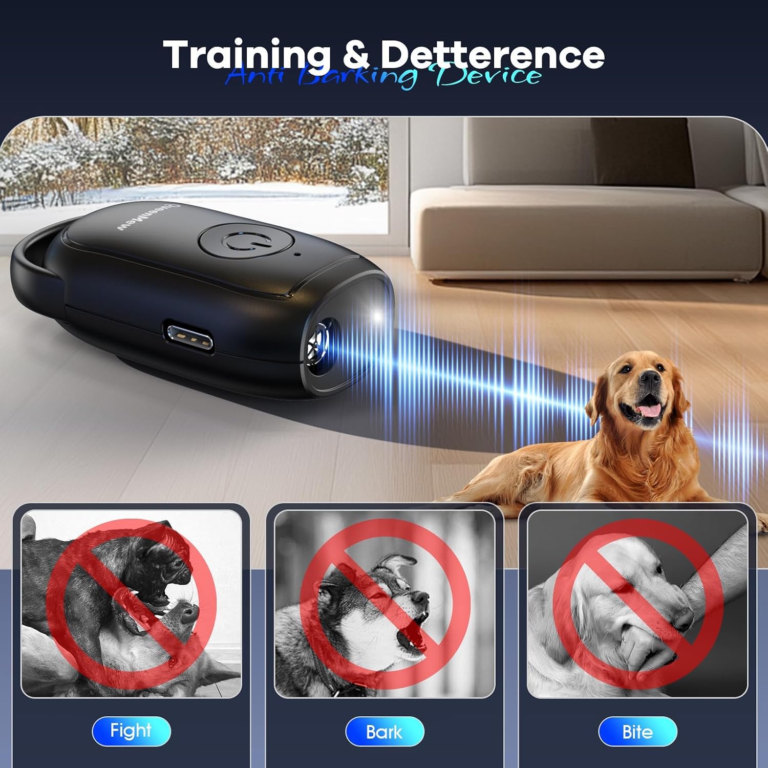 Detalle de Queenmew Anti Bell Gerät Hunde – Tragbares Ultraschall-Antibell-System mit LED