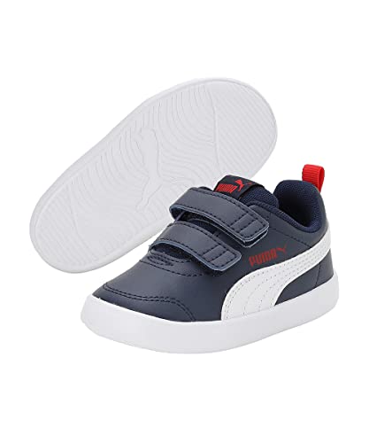 Detalle de PUMA Courtflex V2 V Inf: scarpe da ginnastica basse in pelle scamosciata per bambini, colore Peacoat/High Risk Red, taglia 26 EU