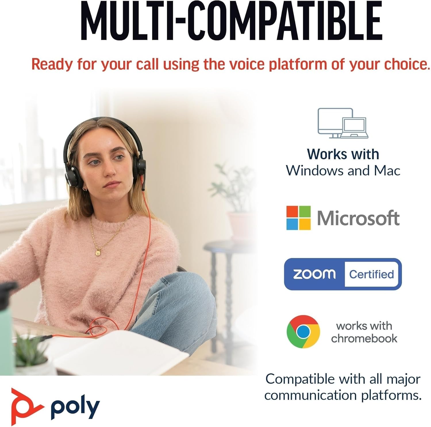 Thumbnail 6 de Poly Blackwire 8225 cuffia cablata con ANC ibrida, USB-A e USB-C, microfono con Acoustic Fence (nero)