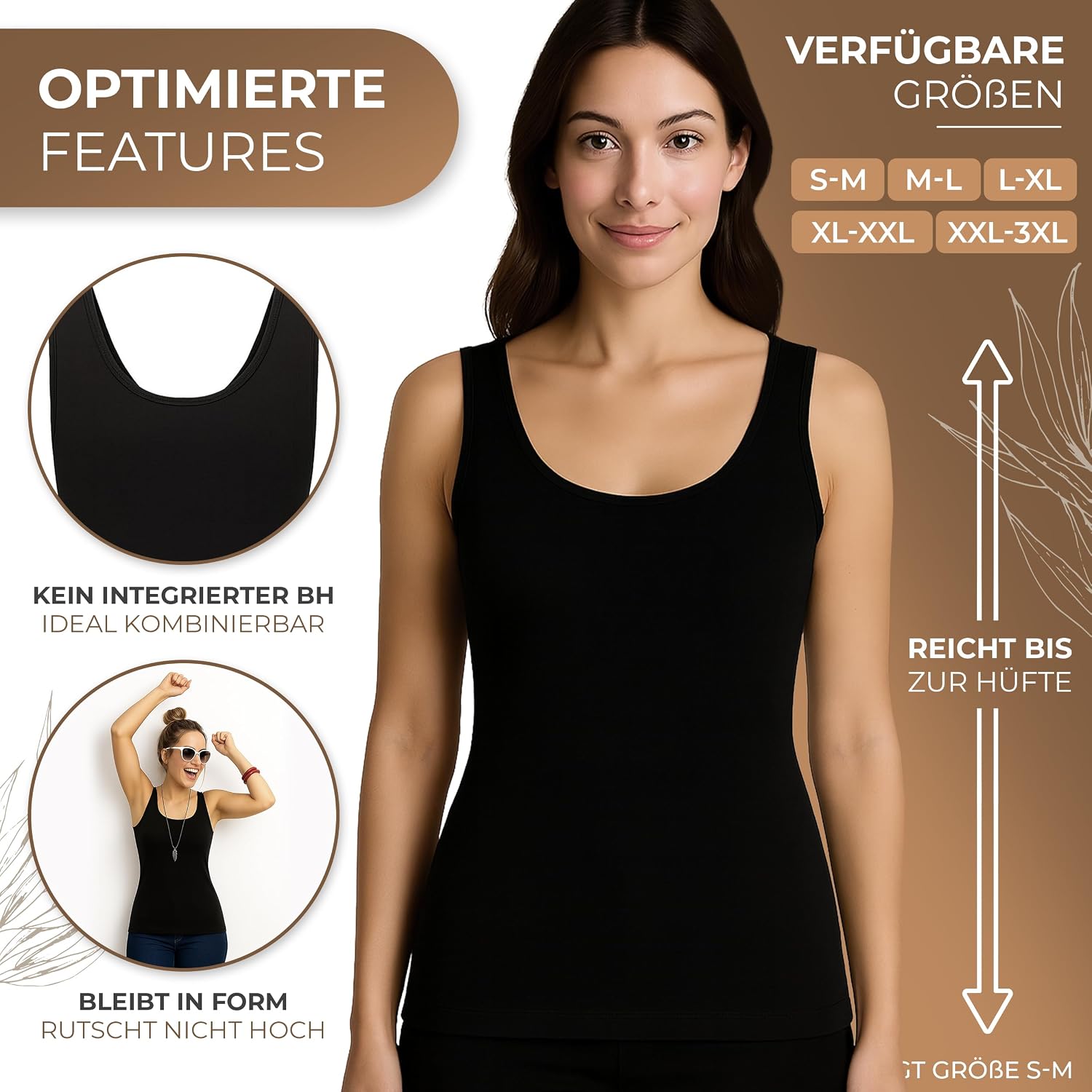 Thumbnail 2 de UnsichtBra 3er-Pack Shape Longshirt für Damen – Basic Mikrofaser-Unterhemden ohne Bügel (Weiß/Schwarz/Beige)