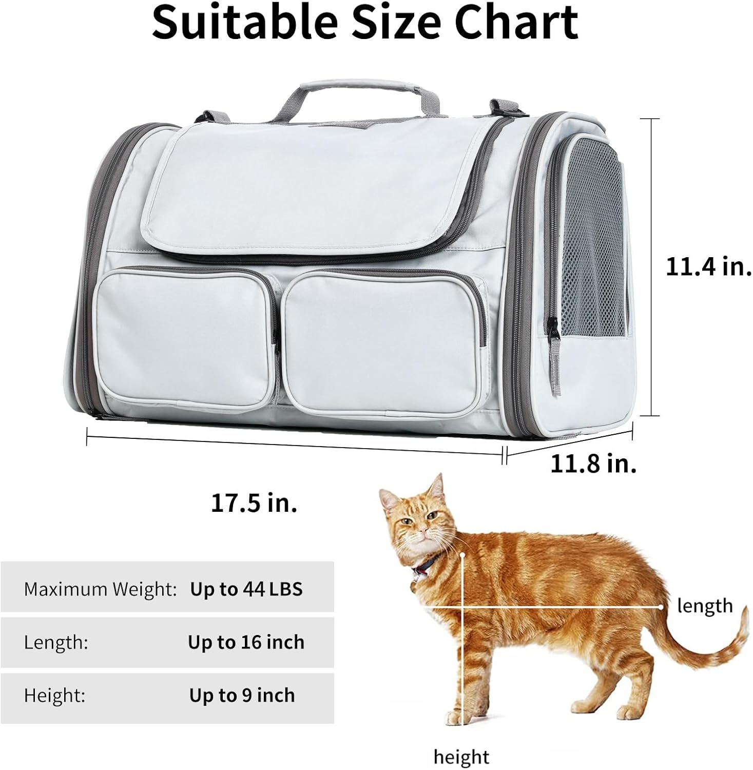Detalle de FUKUMARU Cat Carrier: Soft-Sided Travel Bag, Airline Approved with 4 Mesh Windows