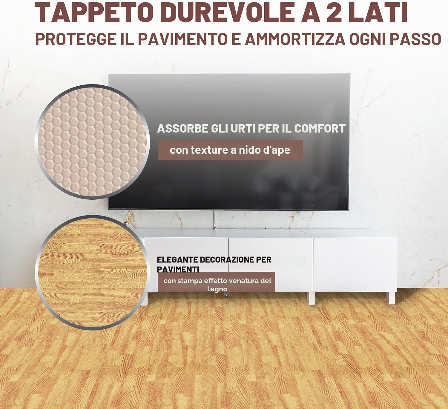 Detalle de Yes4All TDV8 Tappeto ad incastro 12SQFT, 1,1 m² – 12 piastrelle in EVA con effetto legno, incastro reversibile