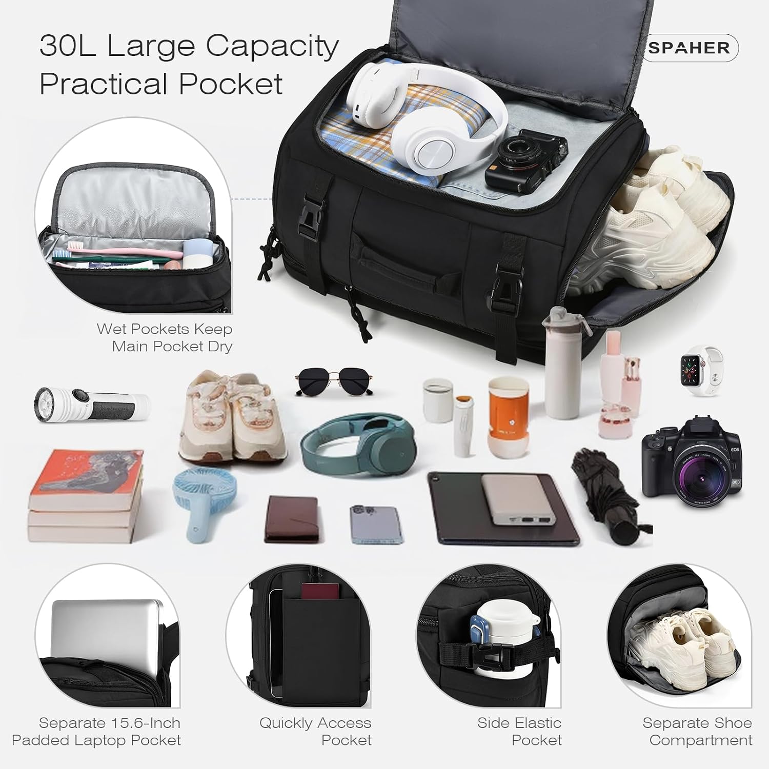 Thumbnail 1 de SPAHER Extendable Cabin Bag 40x30x15/20cm with USB Port and Shoe Compartment