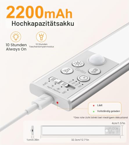 Thumbnail 7 de Gritin 2026 Gen 2 Schrankbeleuchtung Unterbauleuchte Küche – 32,3 cm, 96 LEDs, USB-C