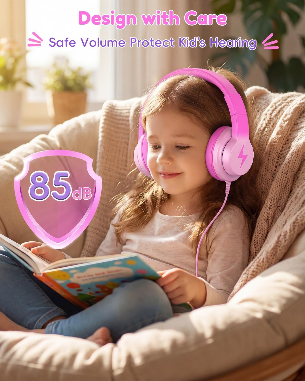 Detalle de Candy Bila USB-C Kids Headphones for School (85dB, Gradient Rose Pink)