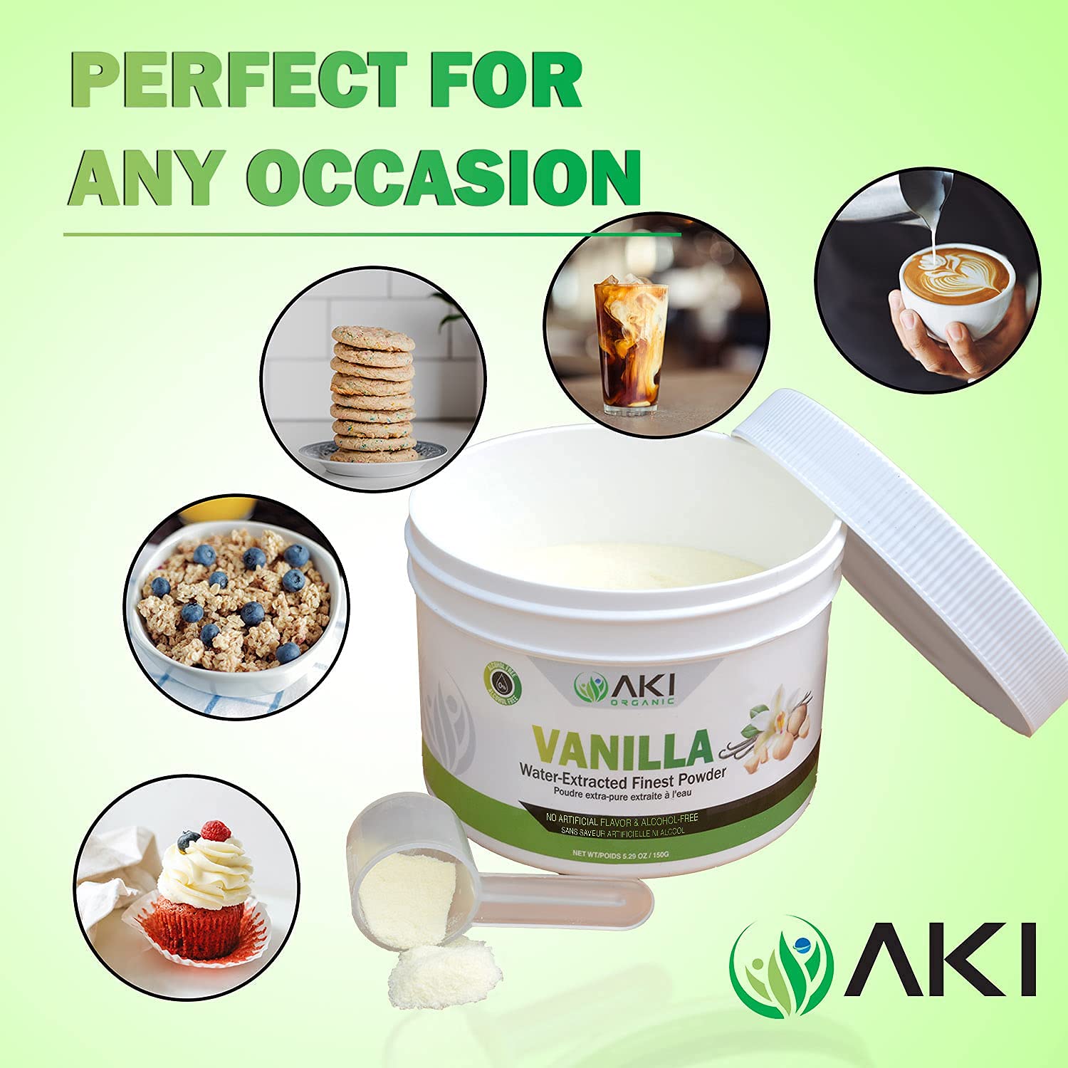Detalle 2 de AKI ORGANIC Vanilla Extract Powder, Alcohol-Free, Non-GMO, 5.29 oz