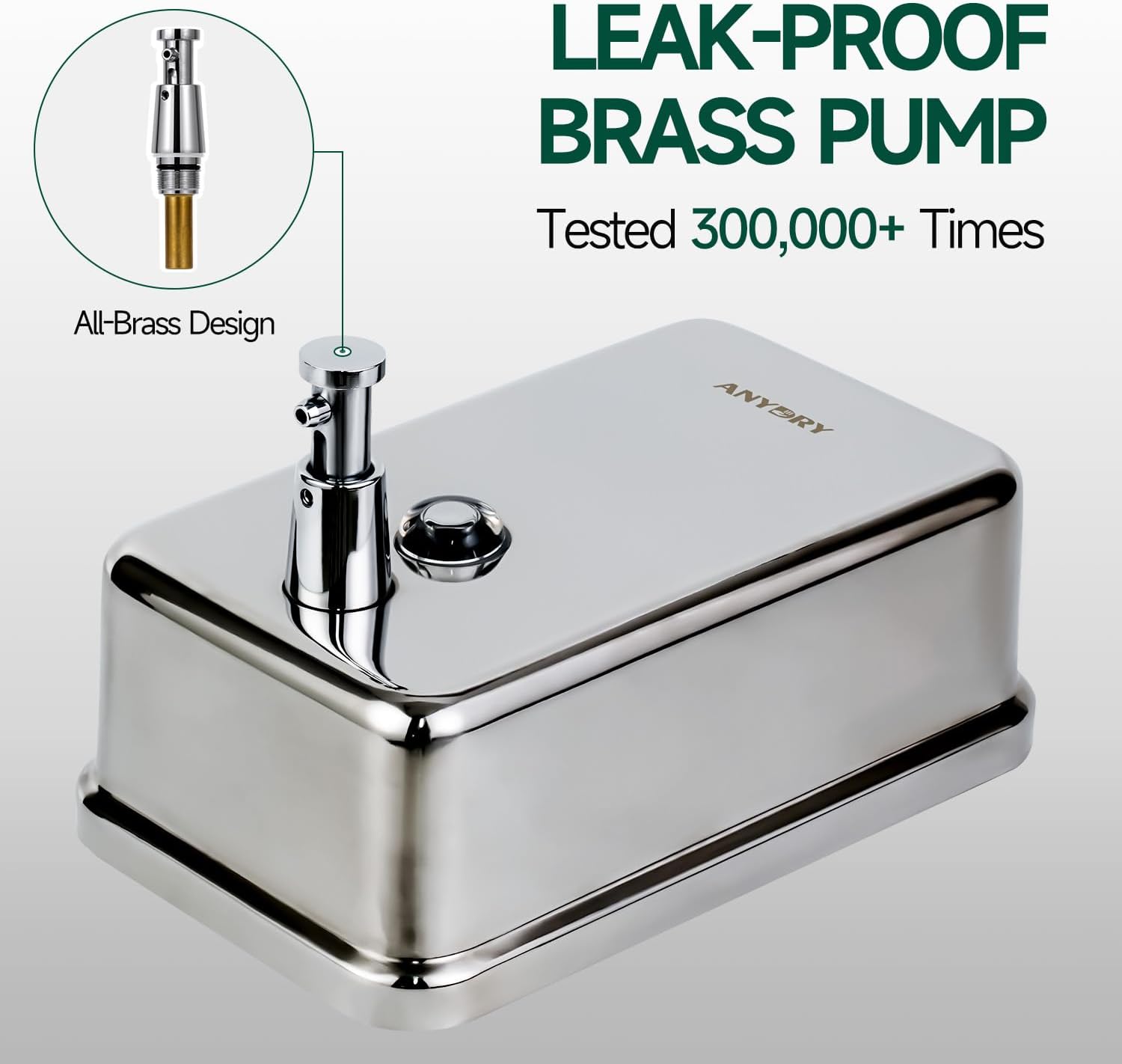 Detalle 2 de anydry 1100ml Commercial-Grade Manual Soap Dispenser (Stainless Steel, Wall-Mounted)