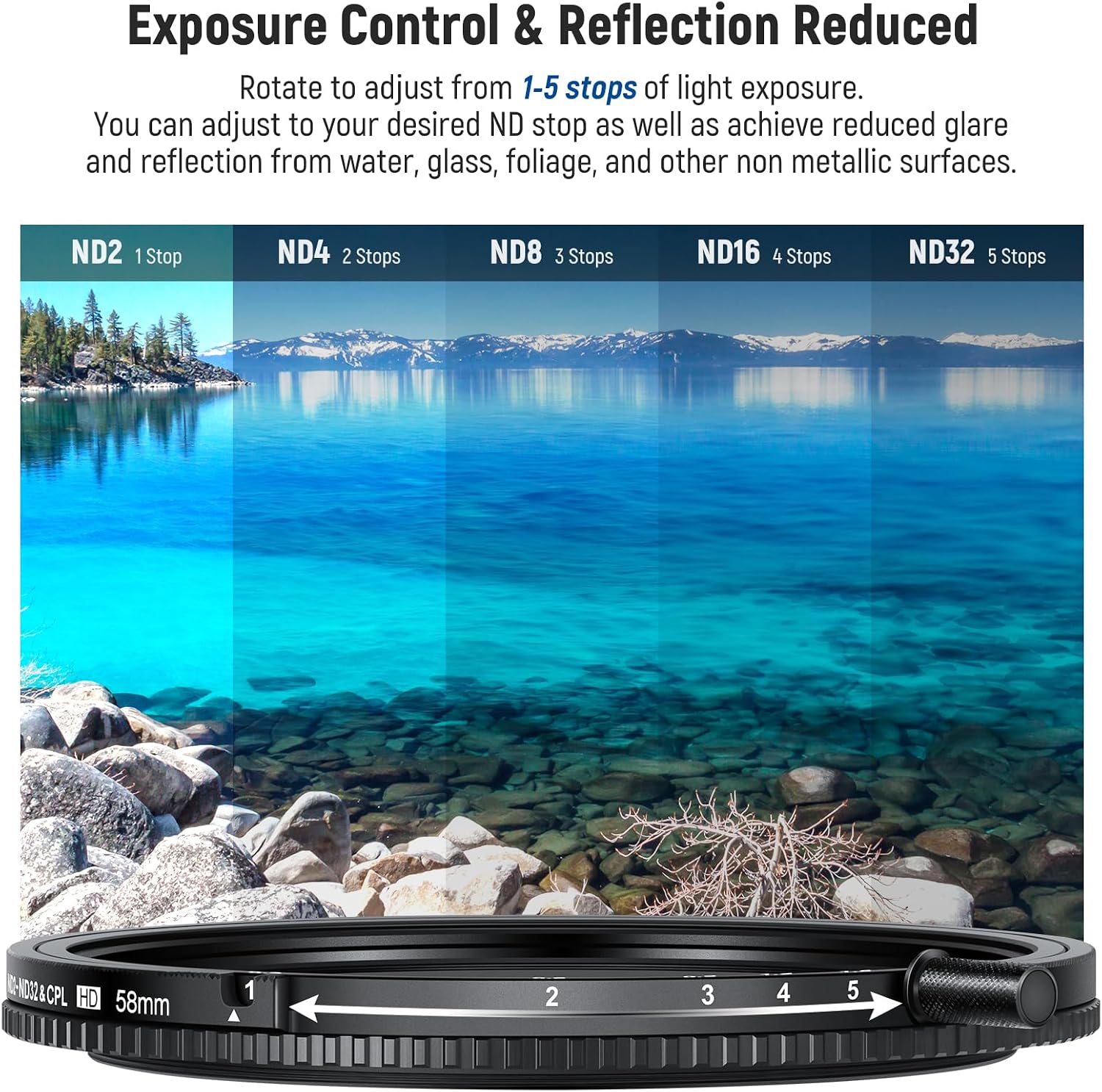 Thumbnail 3 de NEEWER 58mm True Colors Variable ND Filter