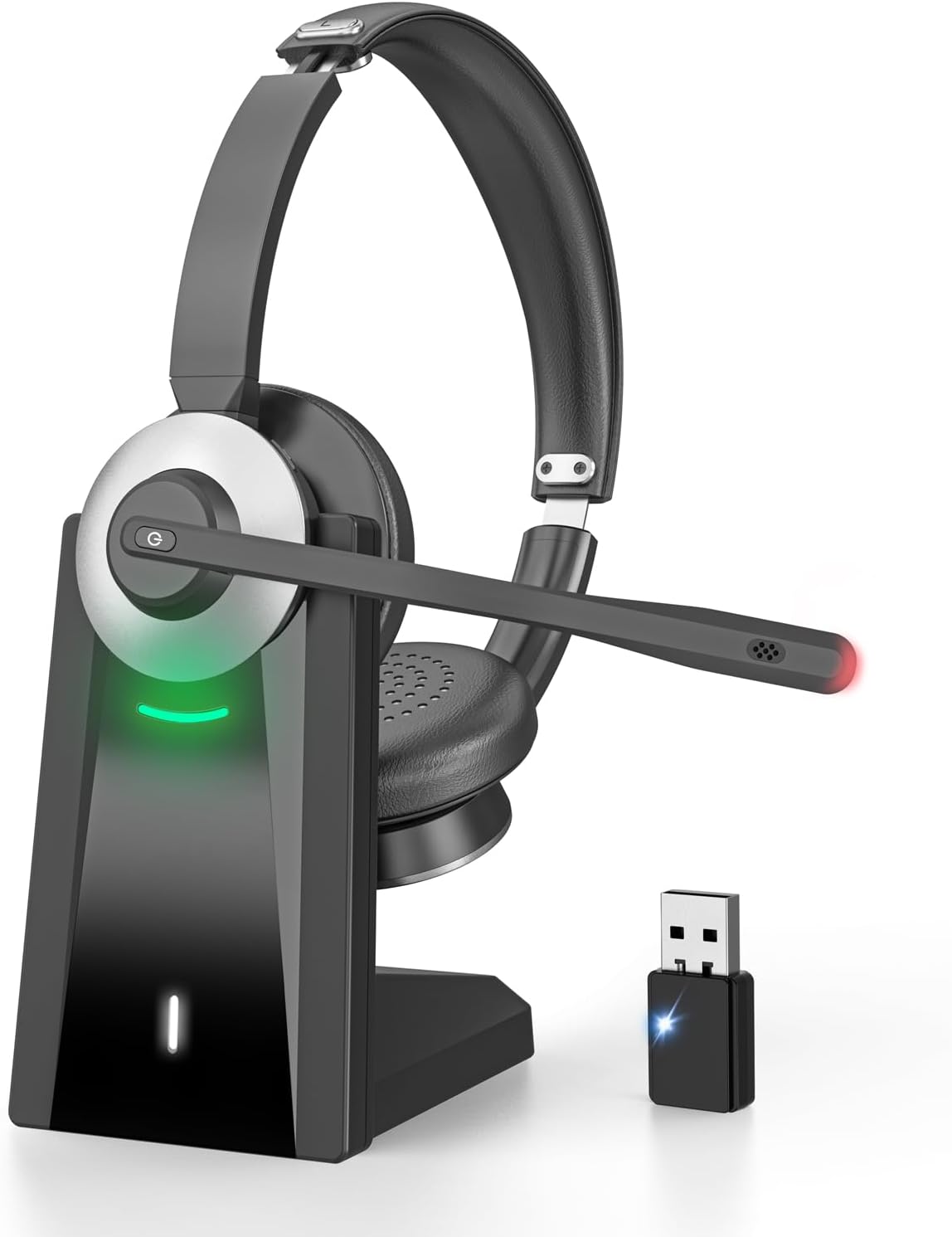 Detalle de Earbay Kabelloser Bluetooth Headset mit Mikrofon, USB-Dongle und Ladebasis – KI-Rauschunterdrückung (Bluetooth 6.0)