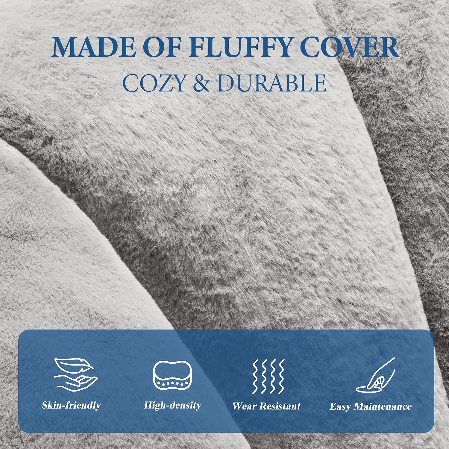 Detalle de Hobestluk 62-608 Donut-Shaped Bean Bag Chair, Grey Faux Fur