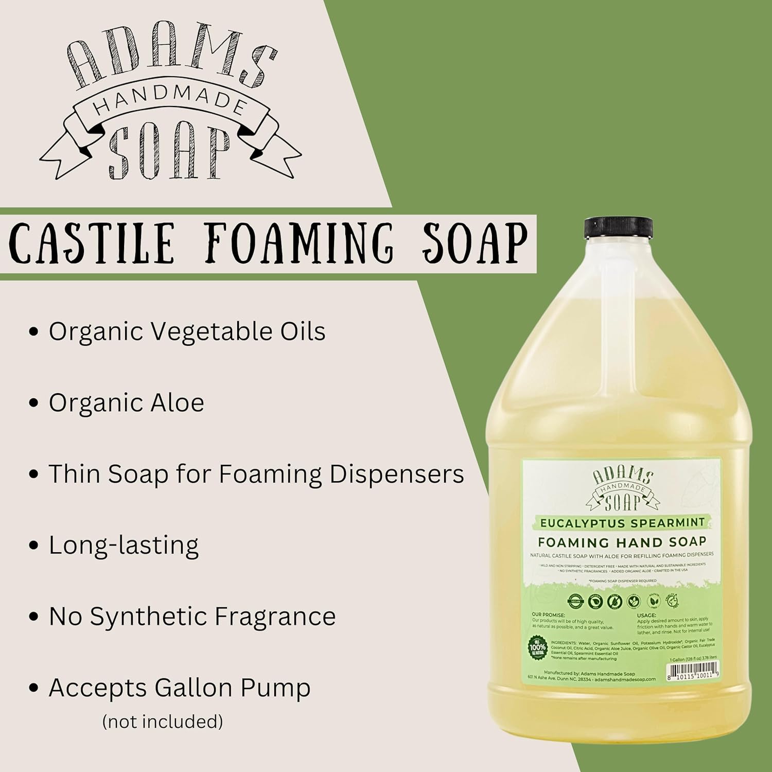 Detalle de Adams Handmade Soap Liquid Foaming Soap (1 Gal) in Eucalyptus Spearmint