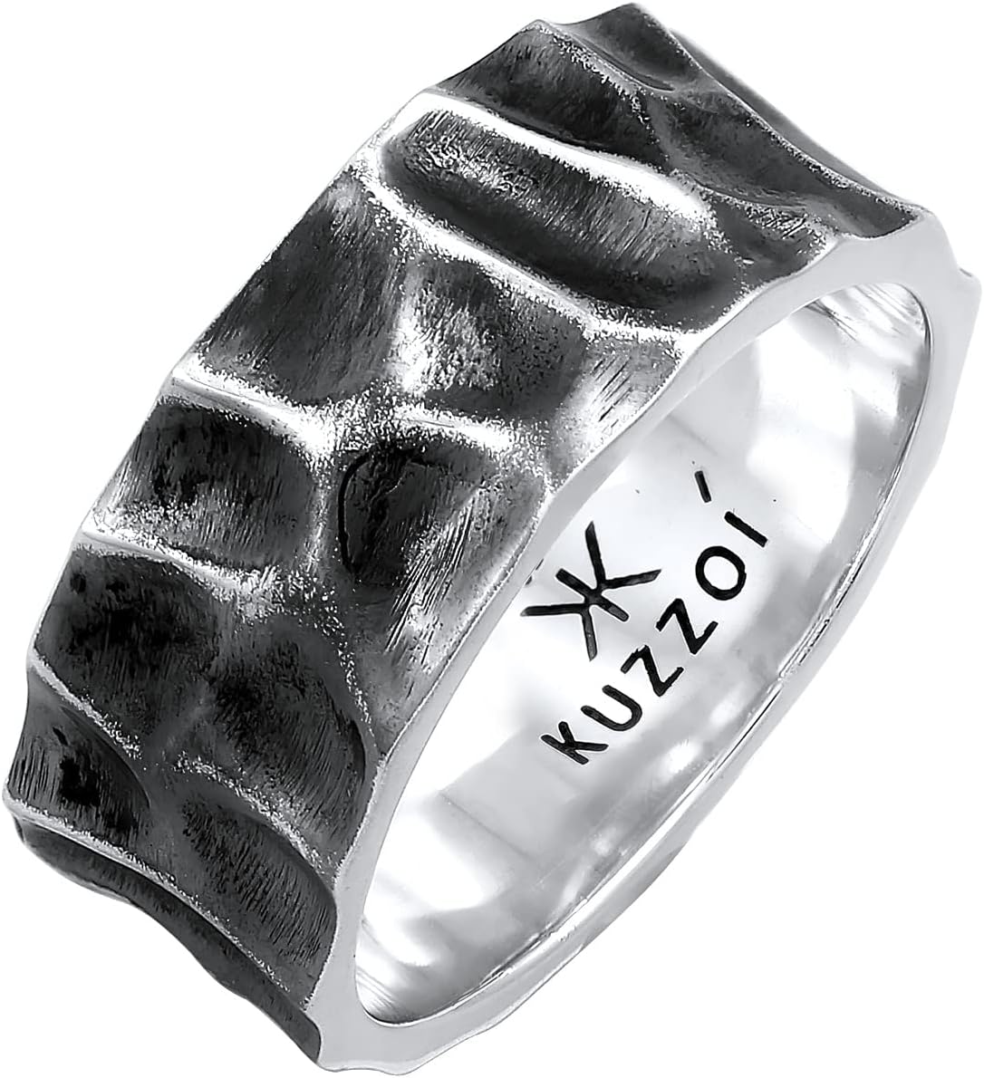 Detalle de Kuzzoi Herrenring im Hammerschlag-Design (925 Sterling Silber), massiver Bandring 10 mm, oxidiert, Ringgröße 54–66
