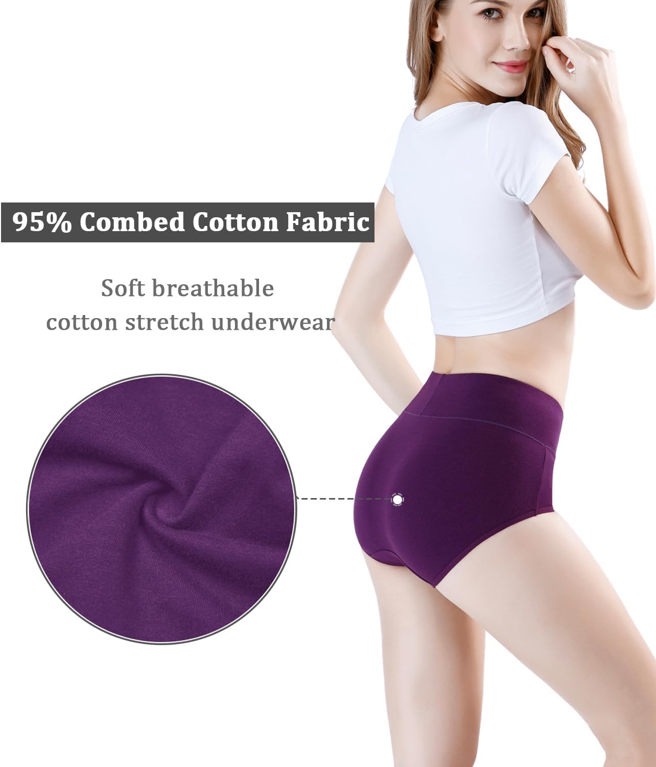 Detalle 2 de wirarpa Damen Slips aus Baumwolle, hohe Taille – Taillenslip im 5er Pack
