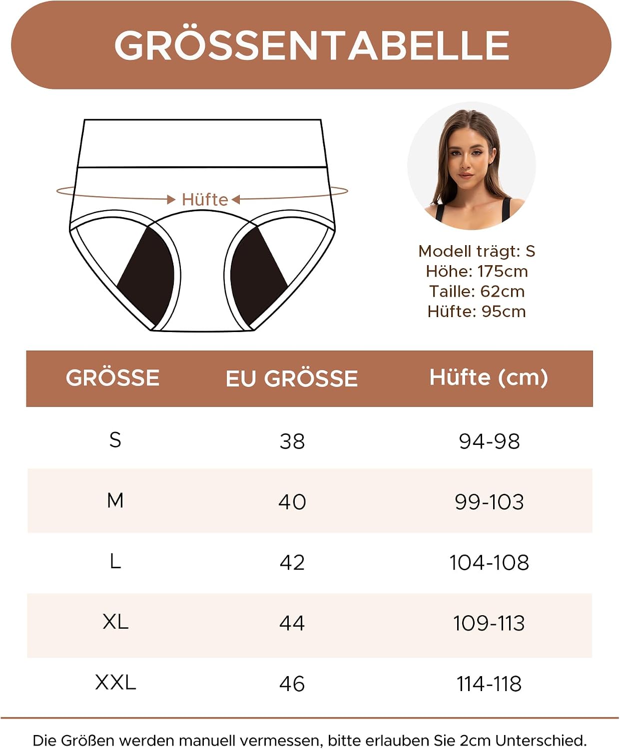 Detalle de INNERSY Culotte menstruelle à flux abondant taille haute, lot de 3 (coton lavable, 50 ml)