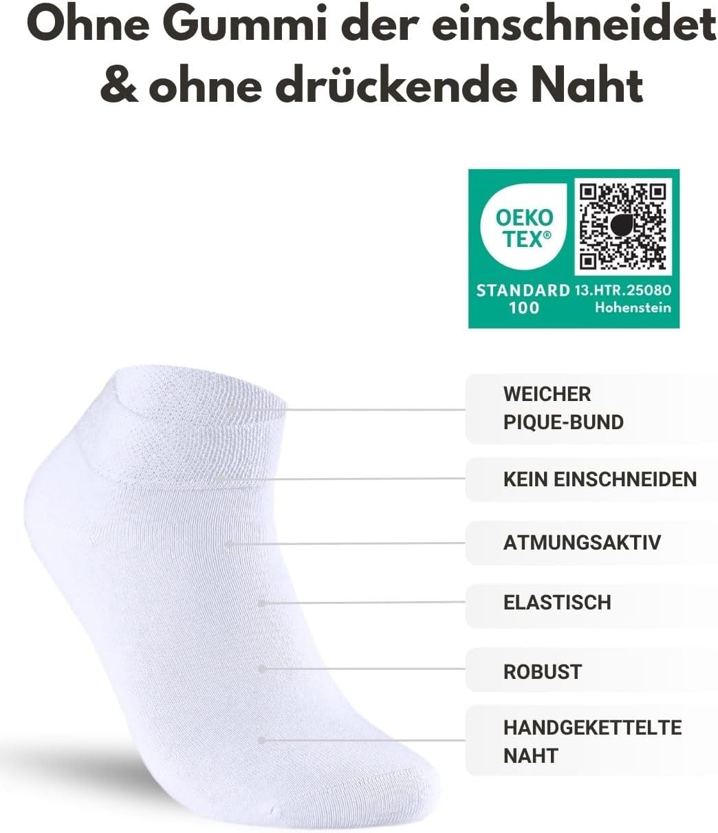 Detalle de sockenkauf24 10 Paar Diabetiker Sneaker Socken ohne Gummibund & ohne Naht
