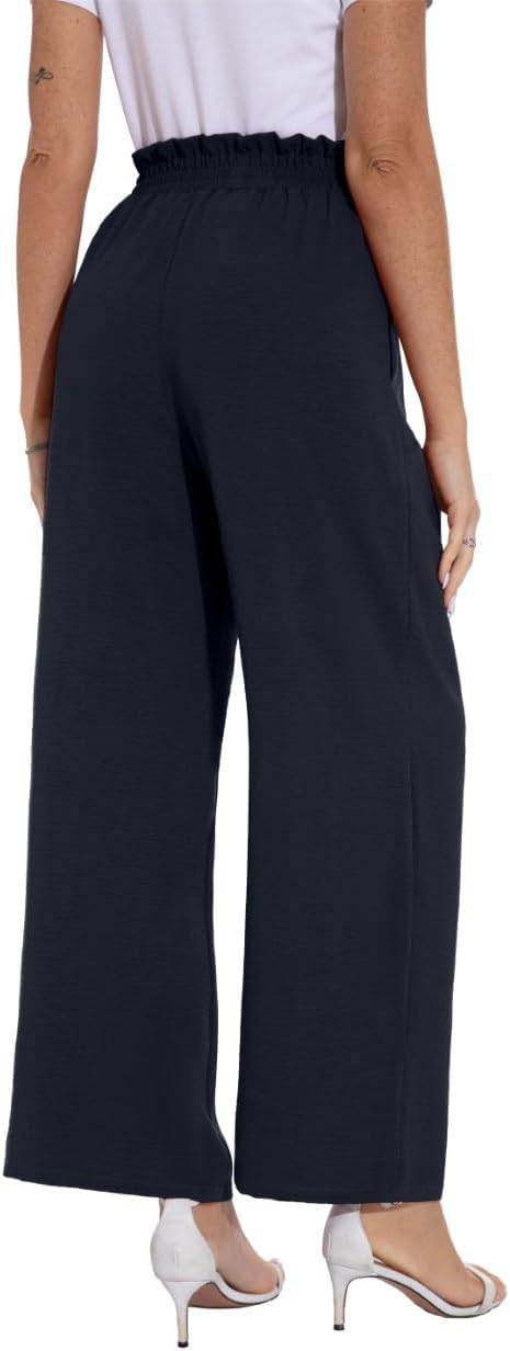 Detalle 2 de PrinStory Damenhose mit weitem Bein und leicht elastischem Bund – Sommerhose mit Taschen