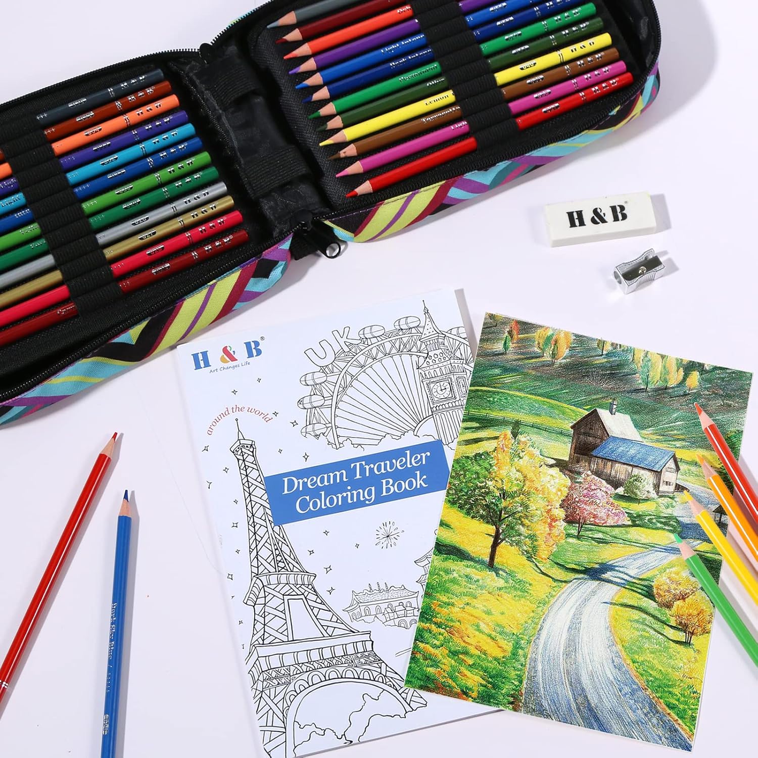 Thumbnail 5 de H & B Crayons de couleur à base d’huile (72) avec livre de coloriage Dream Travel
