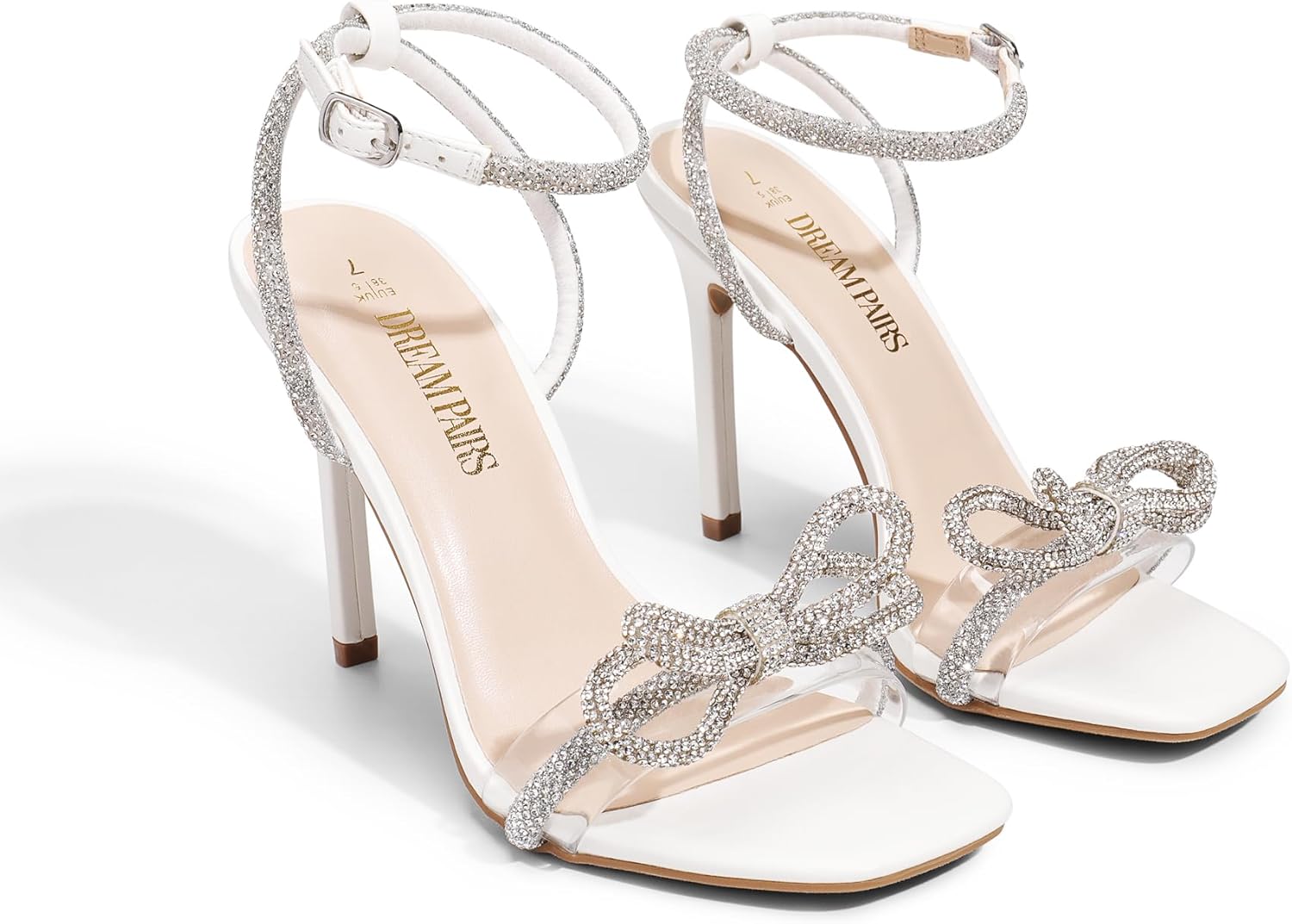Thumbnail 3 de DREAM PAIRS Women’s Double Bowknots Crystal Slingback Heels (Clear Square-Toe)