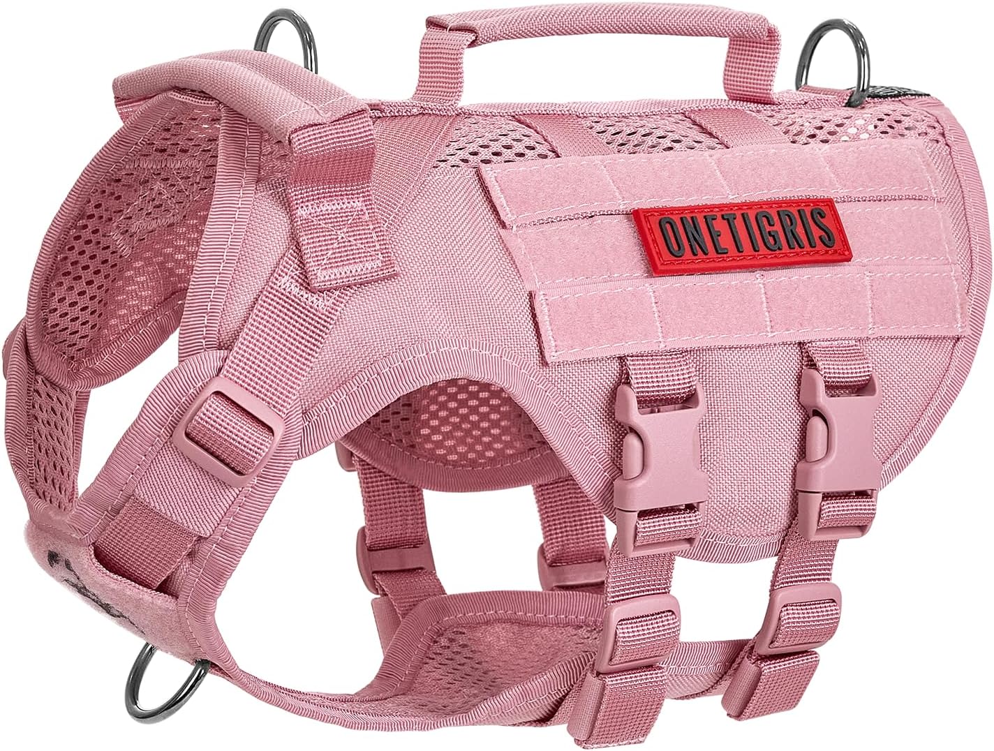 Detalle de OneTigris AIRE Mesh Tactical Dog Harness – breathable no-pull service dog vest with handle & MOLLE
