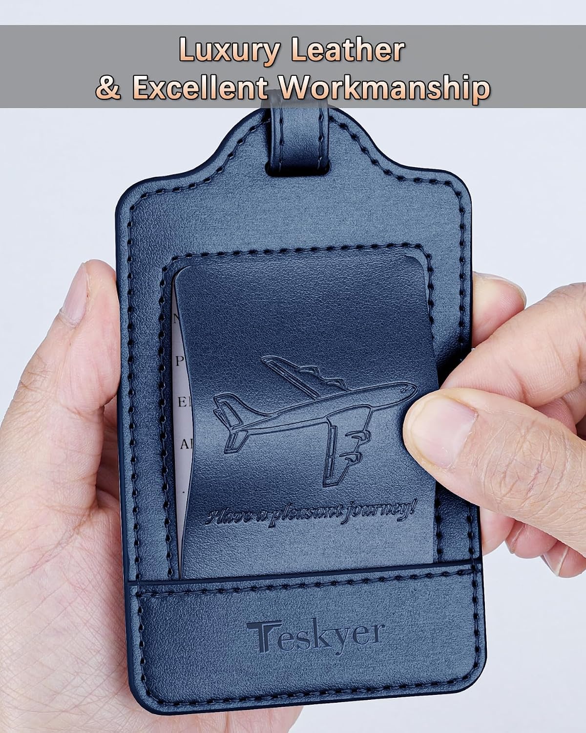 Detalle 2 de Teskyer 3 Pack PU Leather Luggage Tags with Name ID Card