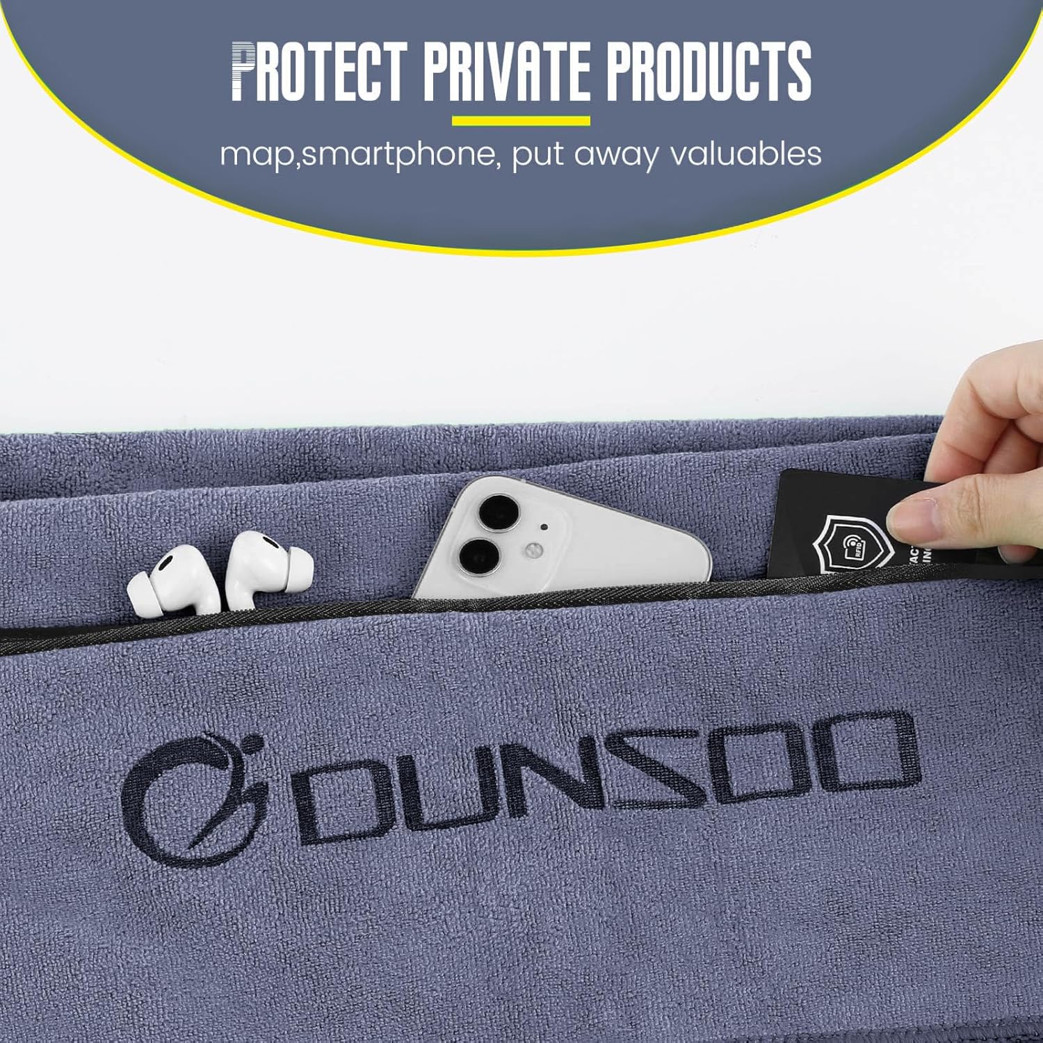 Detalle de Dunsoo Asciugamano Fitness I 120x50 cm: microfibra assorbente con tasca con zip per palestra