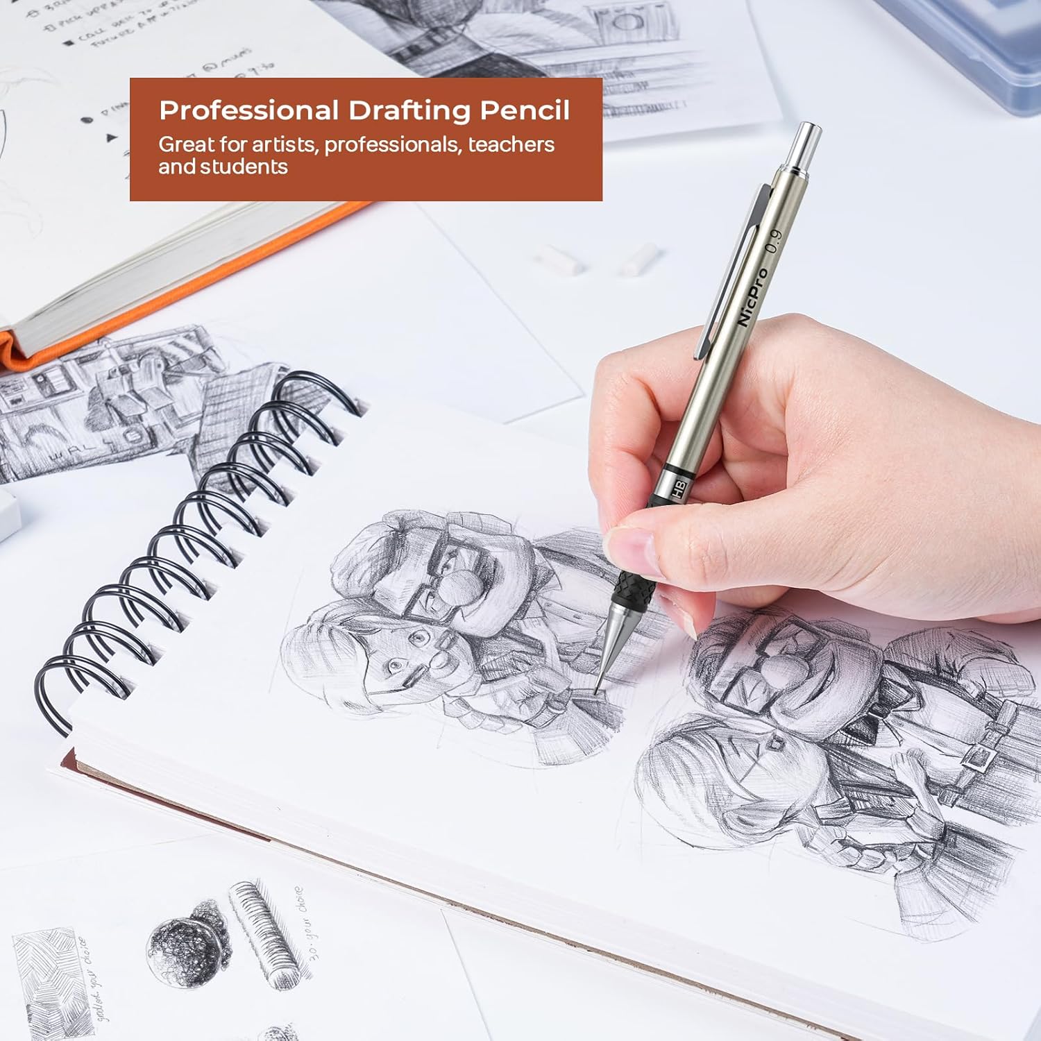 Thumbnail 4 de Nicpro 0.9 mm Art Mechanical Pencil Set (3 Pack) with Storage Case & HB Lead Refills