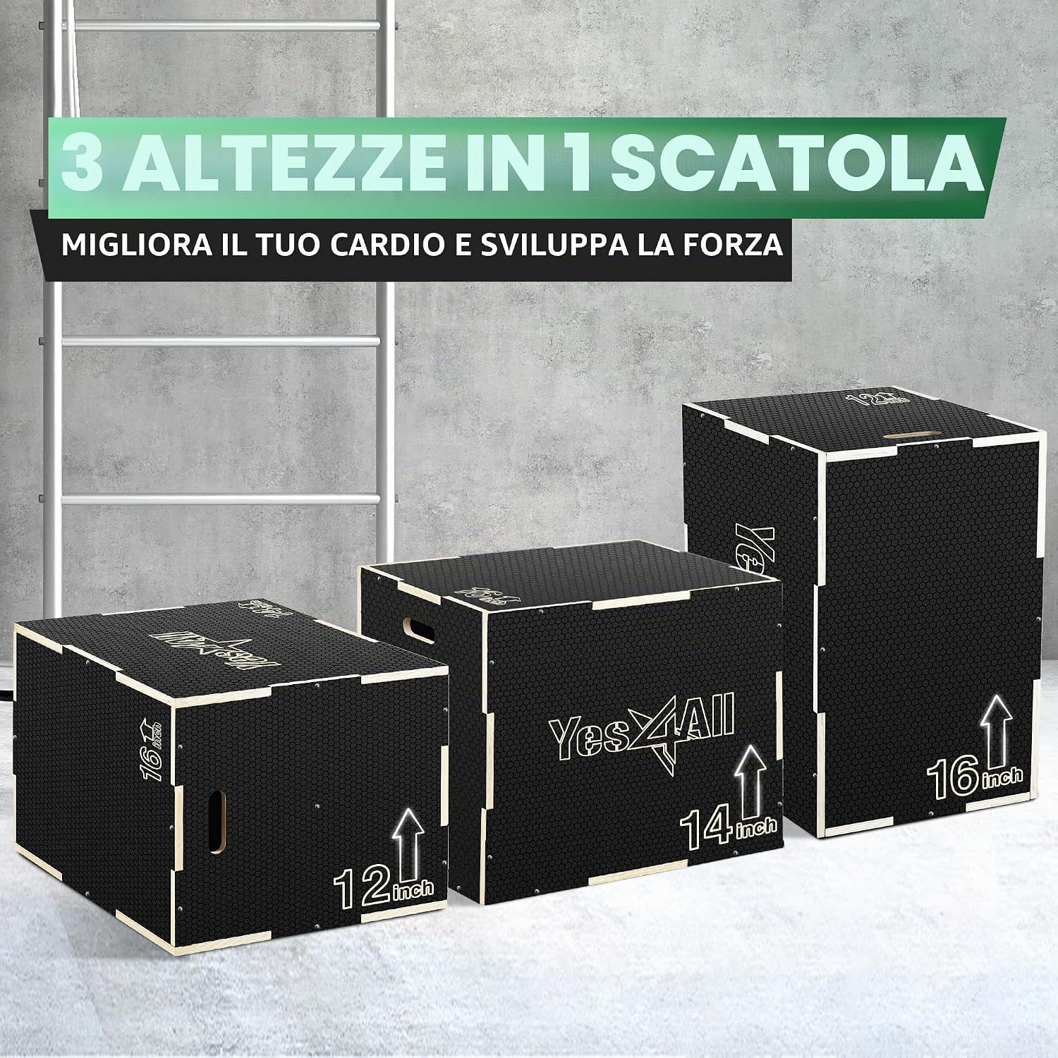 Detalle de Yes4All Scatola Plyo 3 in 1 in legno antiscivolo: robusta, regolabile e perfetta per casa e outdoor