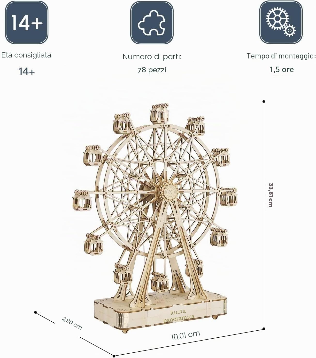 Detalle de RoWood Puzzle 3D: Modello in Legno Meccanico con Scatola Musicale e Ruota Panoramica