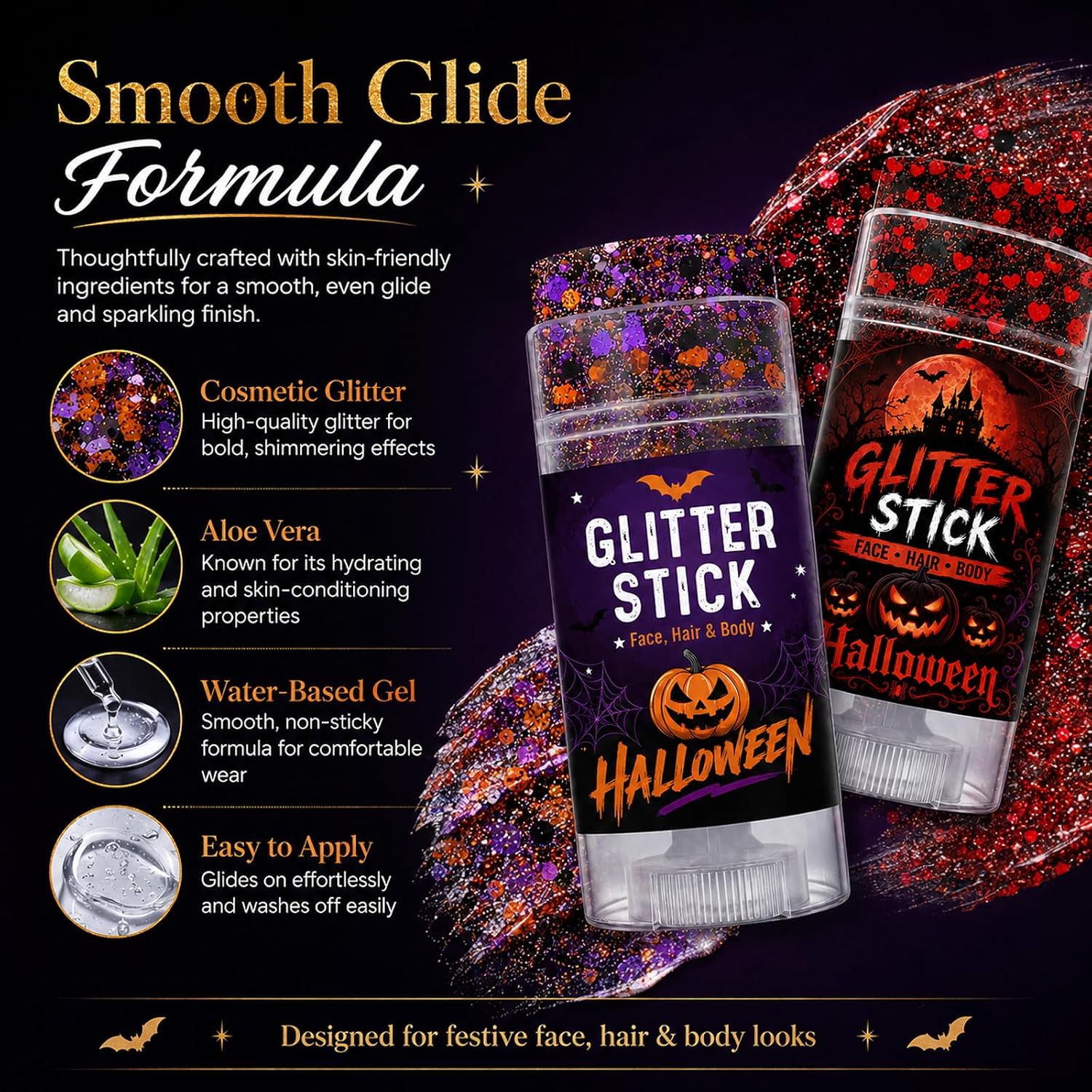 Thumbnail 6 de Sulily Body Glitter Stick for Face, Hair & Body, Orange, Purple & Black