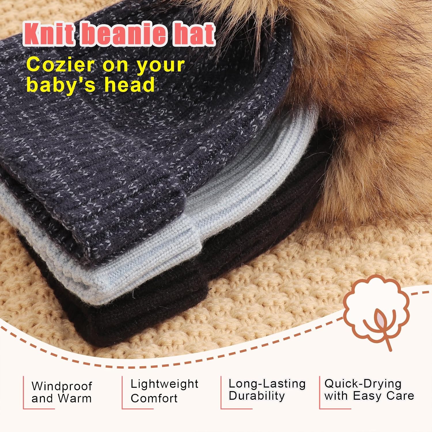 Detalle de DRESHOW Baby Kinder Wintermütze Beanie mit Schleife und Zopfstrick-Optik für 0–36 Monate (Unisex)