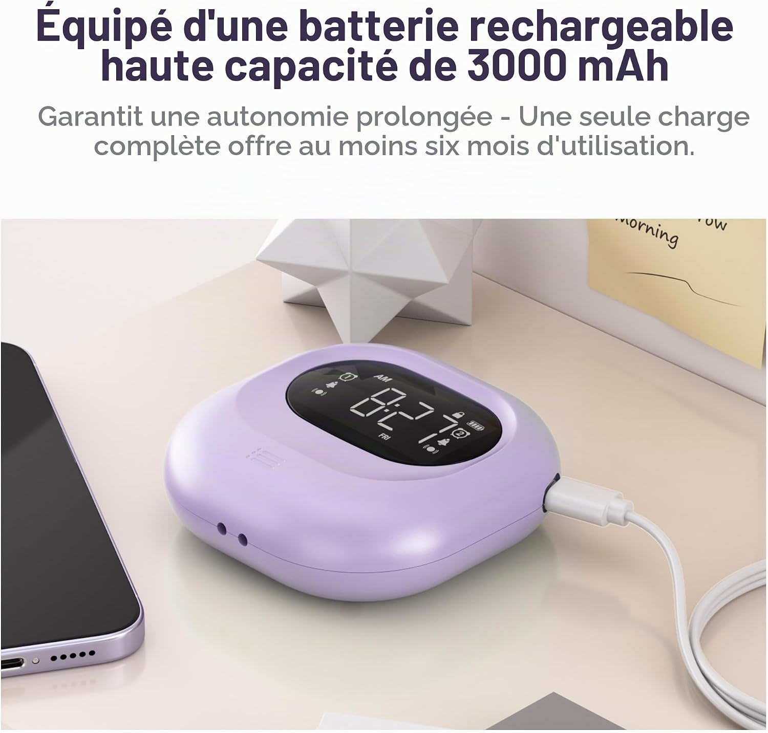 Detalle de Mesqool MEU-1027-Violet-New trilwekker, paars, 3 alarmmodi en snooze