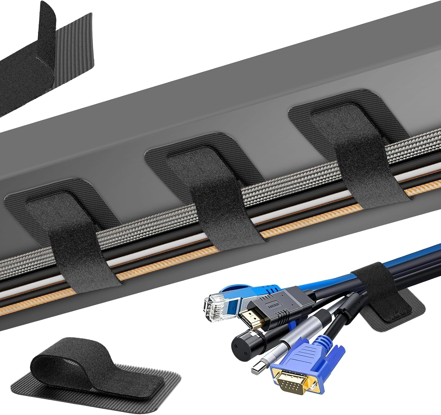 Detalle de fansto 20-Cable Clips kabelbeheer met verstelbare banden en kleefhaken