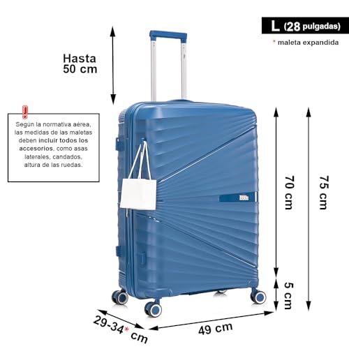 Detalle de Maleta 1990s Grande Expandible 75 cm con 4 Ruedas y Candado Incrustado (Azul Marino, 117 L, 25 kg)