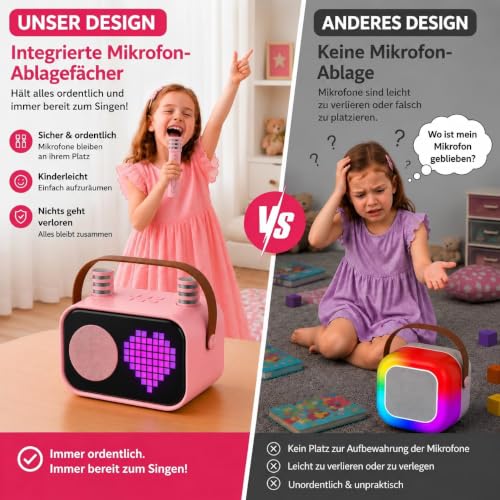 Detalle 2 de JYX Karaoke Anlage mit 2 Mikrofonen (Rosa) – kompakte KTV-Box mit DSP-Sound, RGB-Licht und Akku