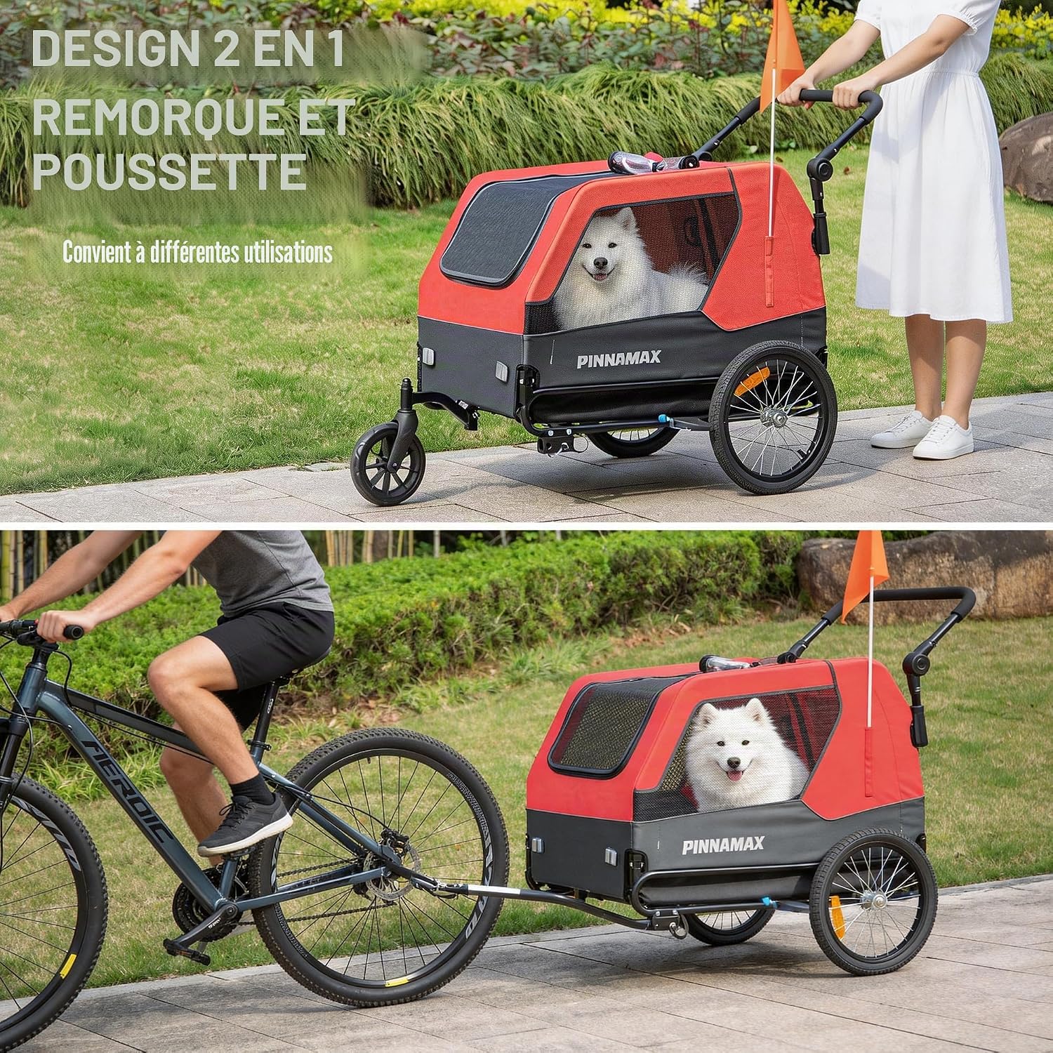 Detalle 2 de Remorque pour Chien PINNAMAX pour vélo – 2-en-1, supporte jusqu’à 45 kg