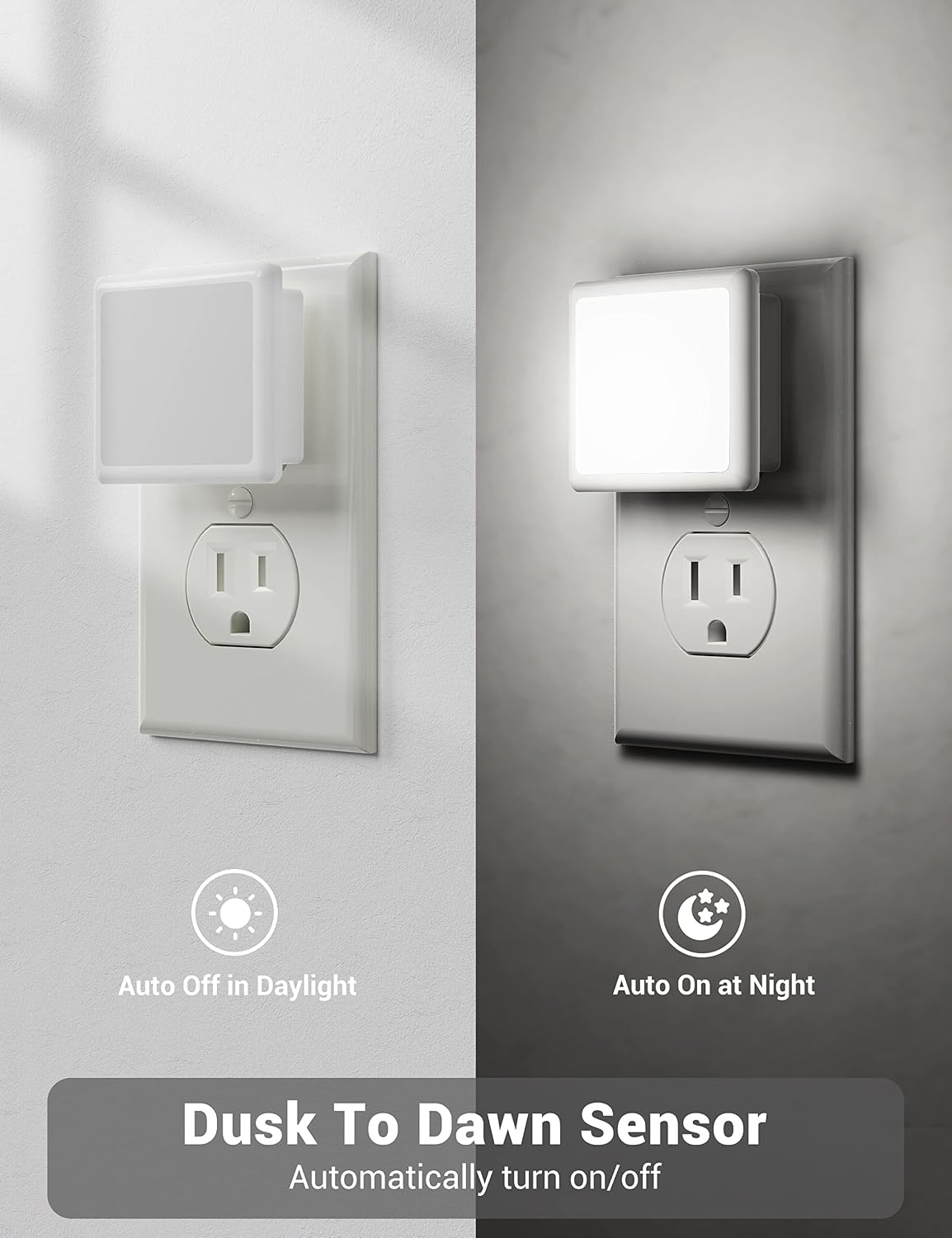 Detalle de JandCase CL005 Plug-In LED Night Lights, 5000K Auto Sensor, 2-Pack