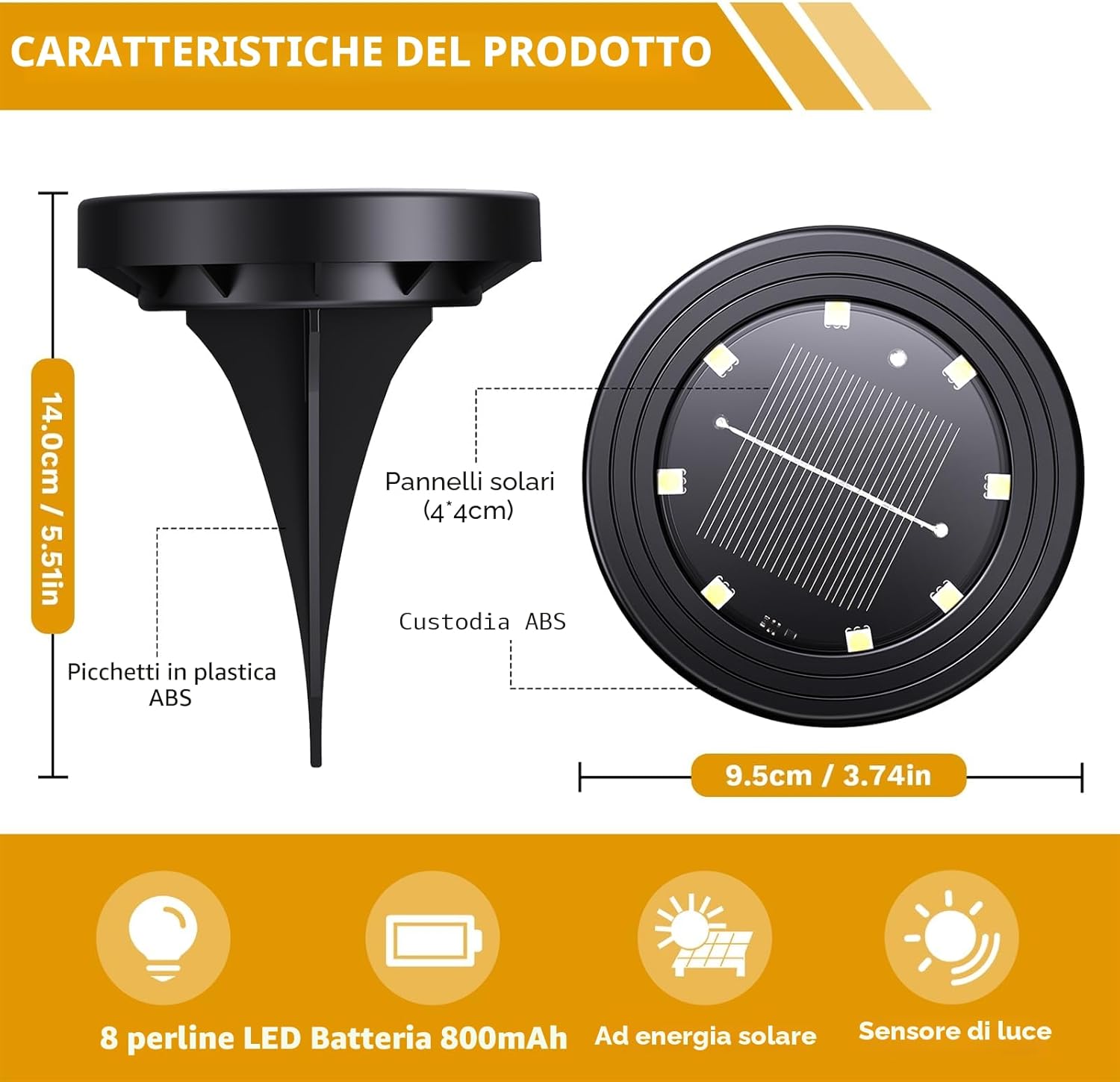 Thumbnail 6 de NIBSHOOM 12 Pezzi Luci Solari da Giardino: Faretto LED Esterno IP68, 8 LED, 12–13 Ore di Illuminazione