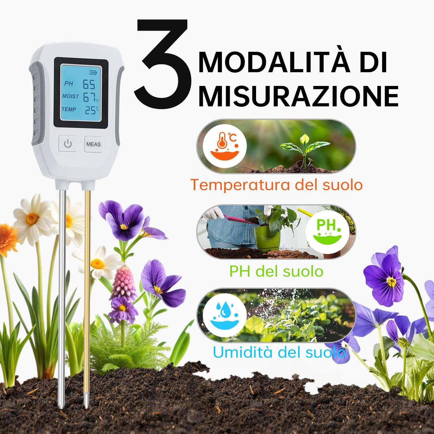 Detalle de Wigearss 3 in 1 Misuratore pH terreno 📏