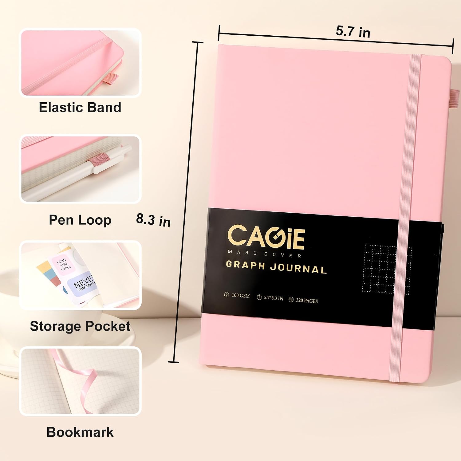 Detalle 1 de CAGIE Graph Paper Notebook, 320 Pages