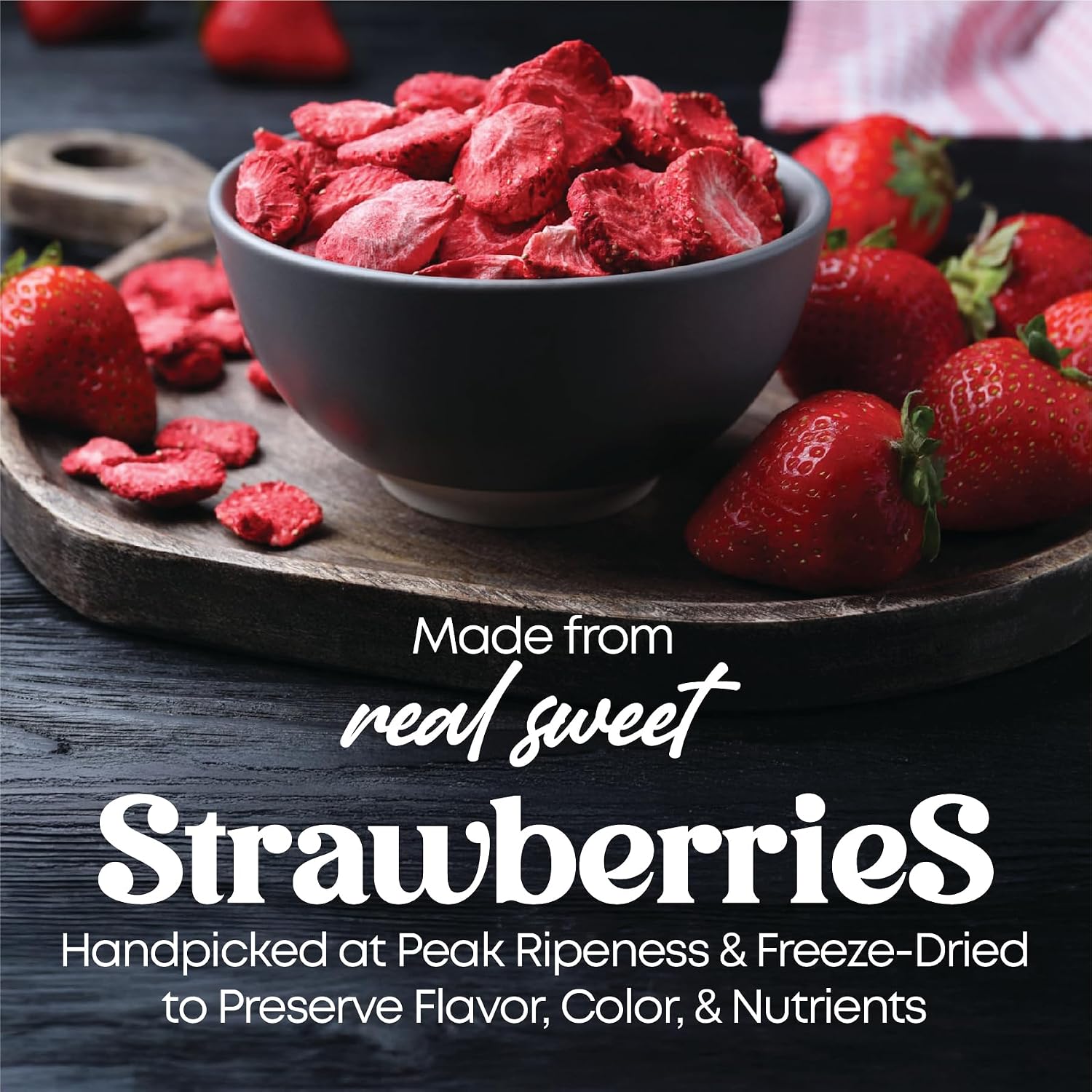 Detalle de Gefriergetrocknete Erdbeeren – Erdbeerchips, 450 g, vegan, frei von Zusatzstoffen