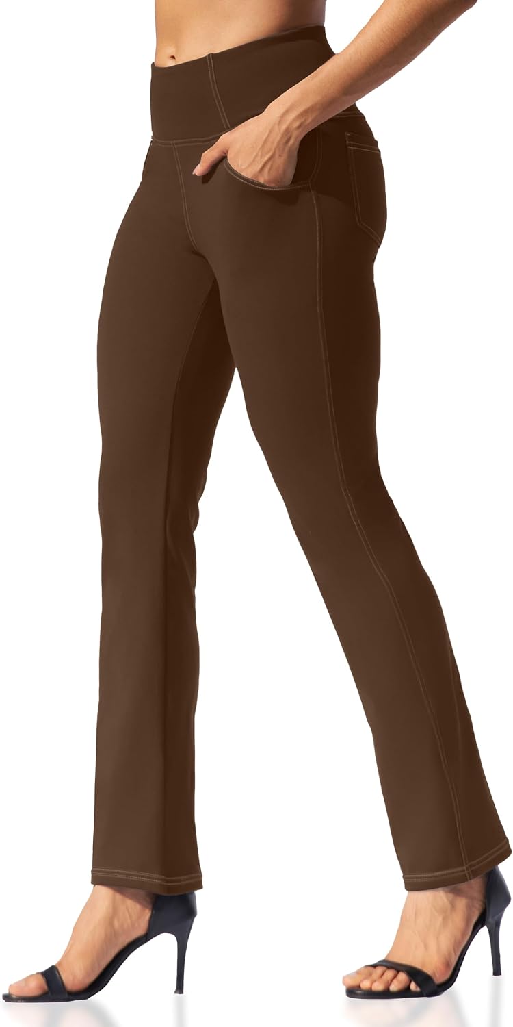 Detalle de VOOVEEYA Women's High-Waisted Straight-Leg Yoga Leggings with Pockets