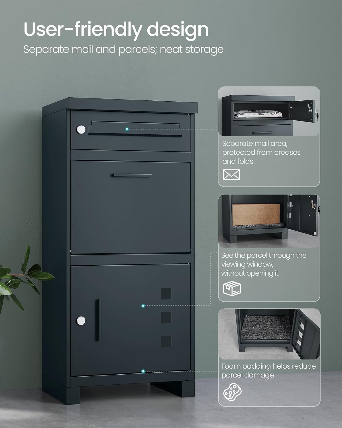 Detalle de SONGMICS GMB091GZ01V1 Outdoor Parcel Box, 55 L, Dual Compartments